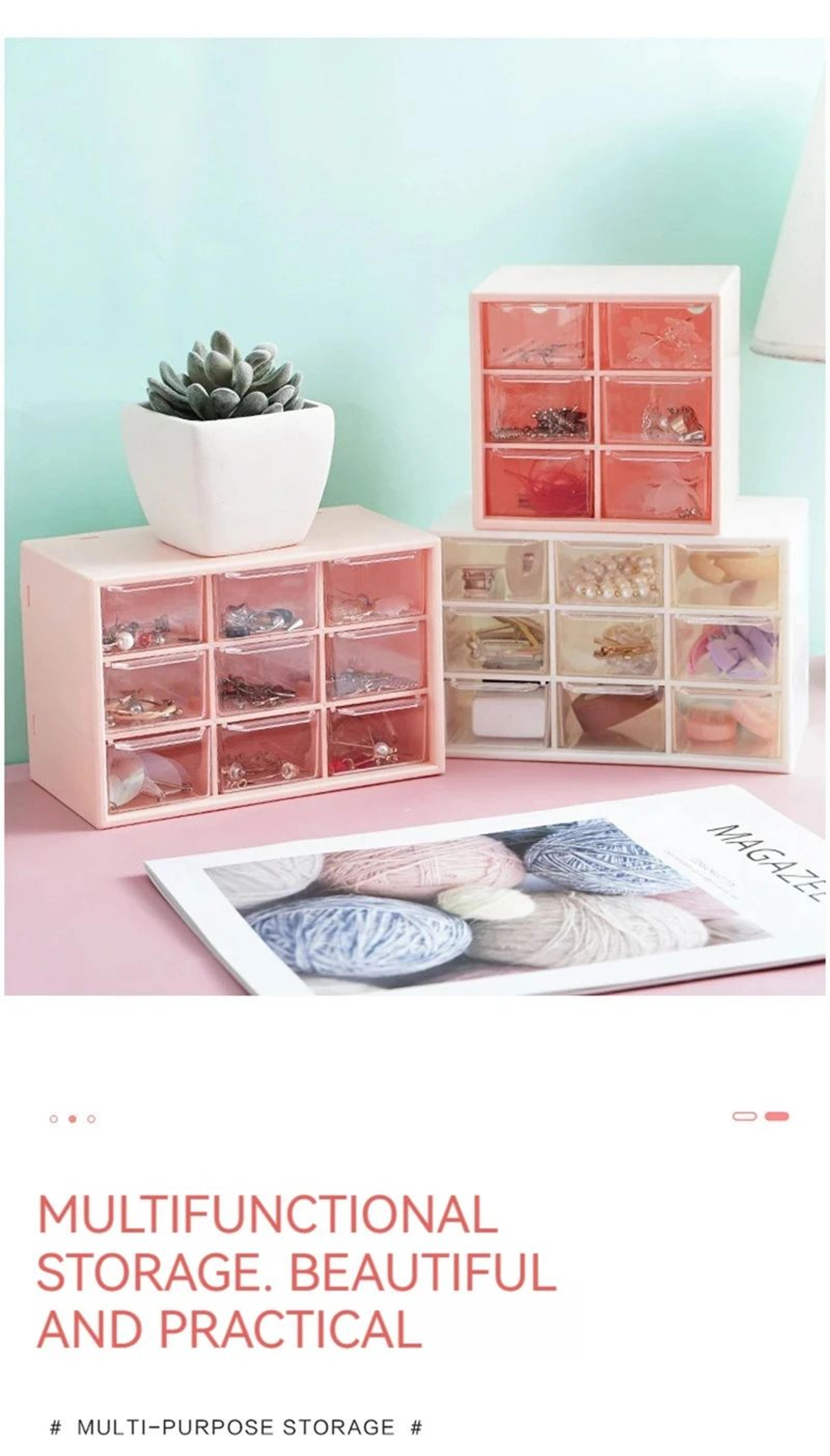 white desktop organizer with drawer storage