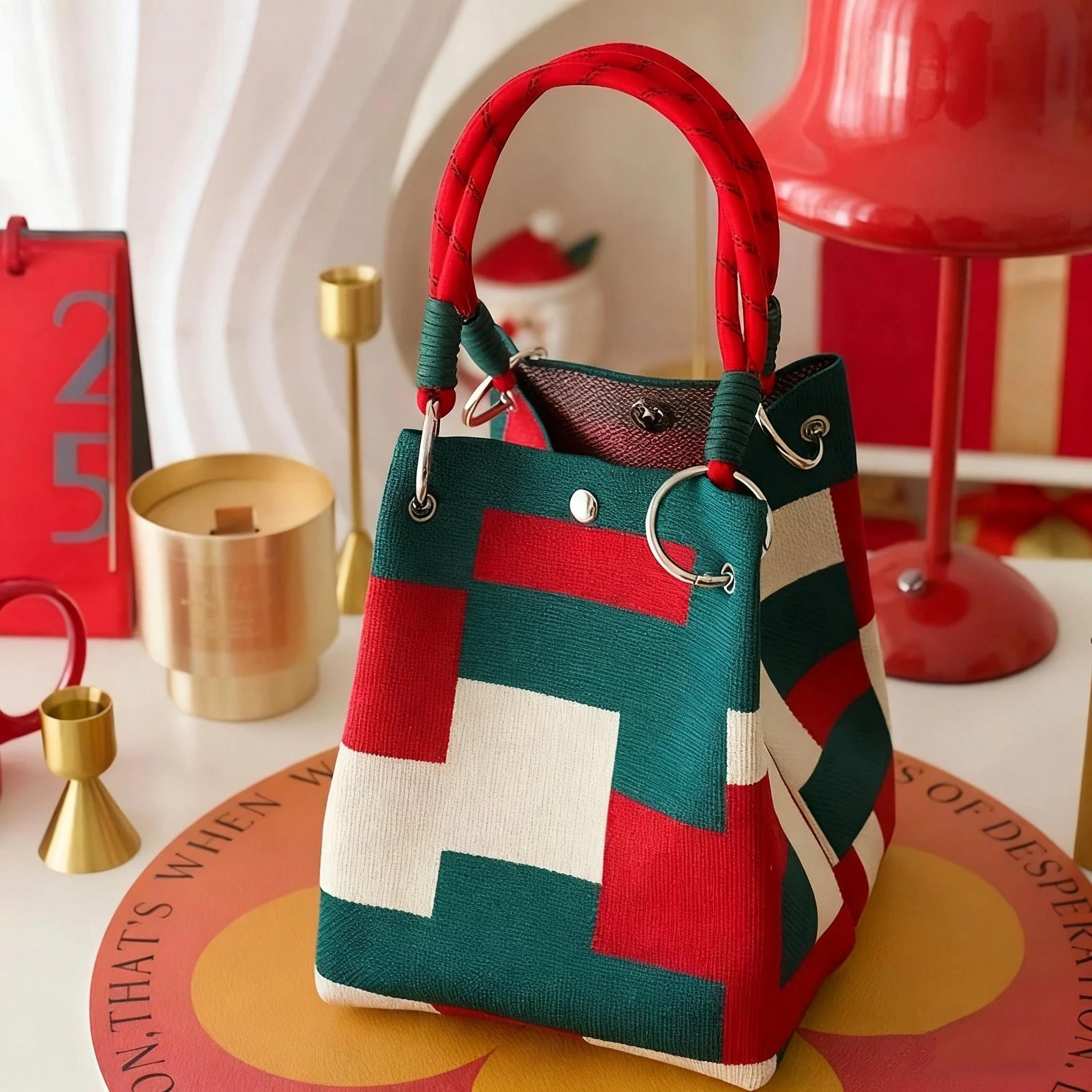 vintage floral knit tote bag for women
