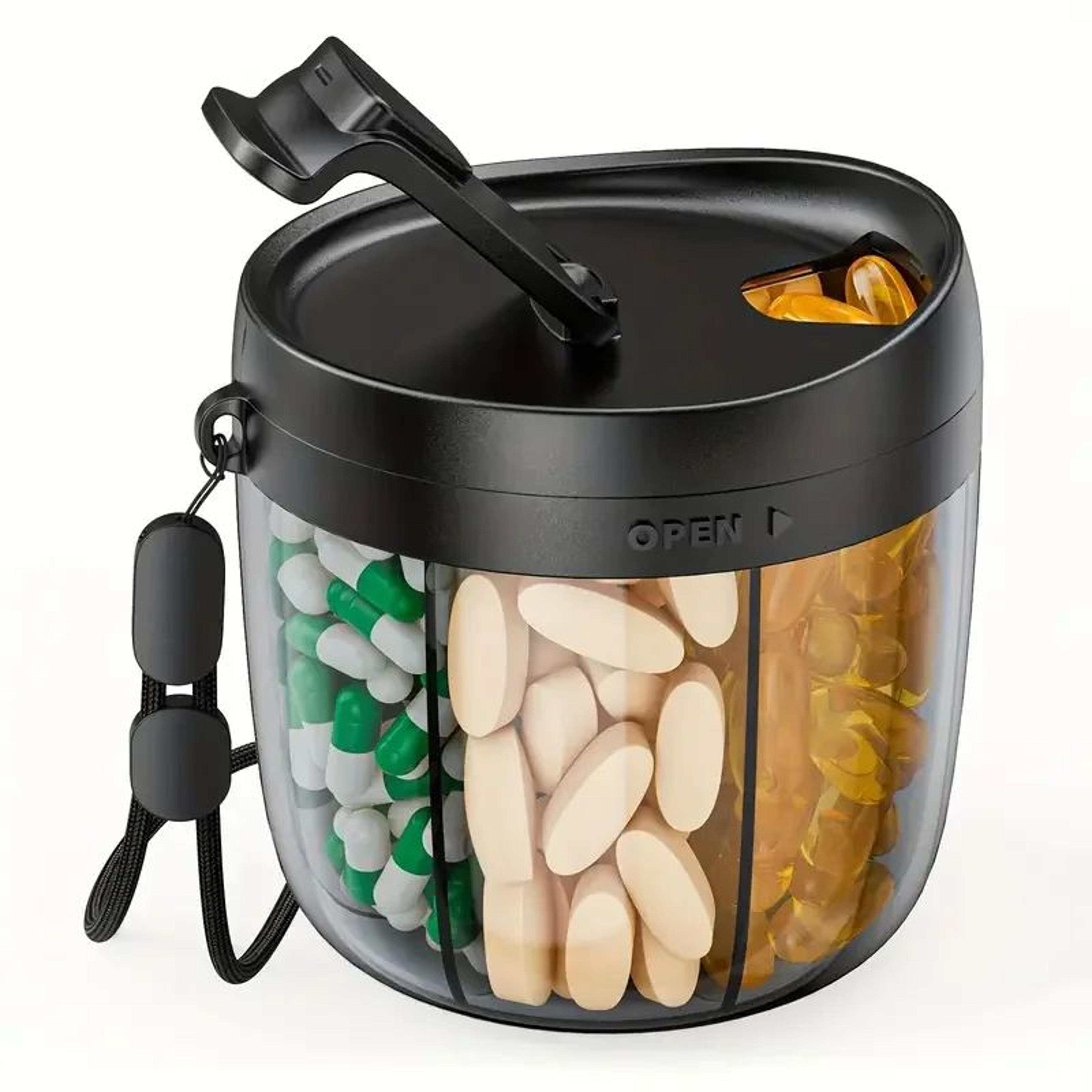 portable pill dispenser bottle with 7 compartments
