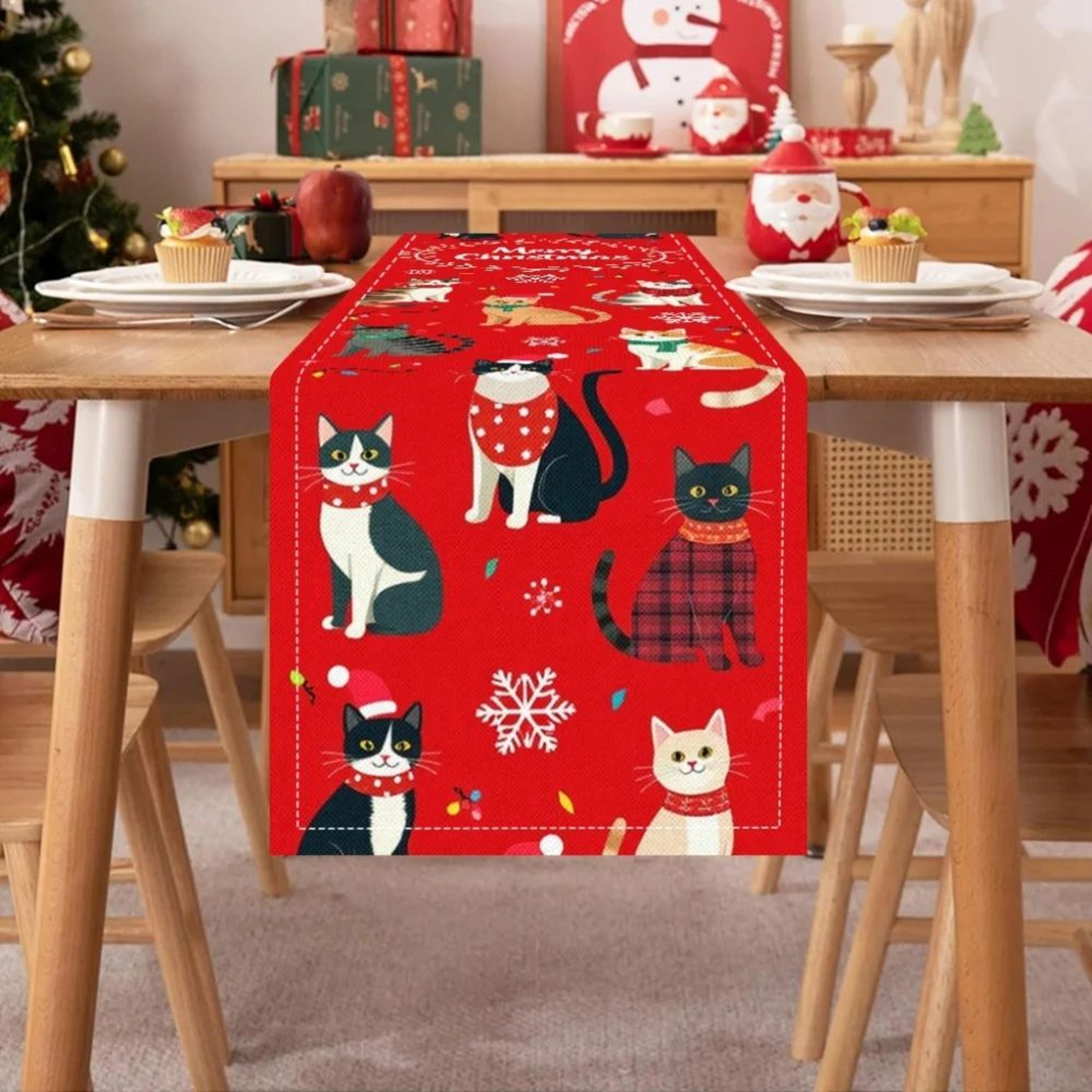 christmas cat wreath table runner