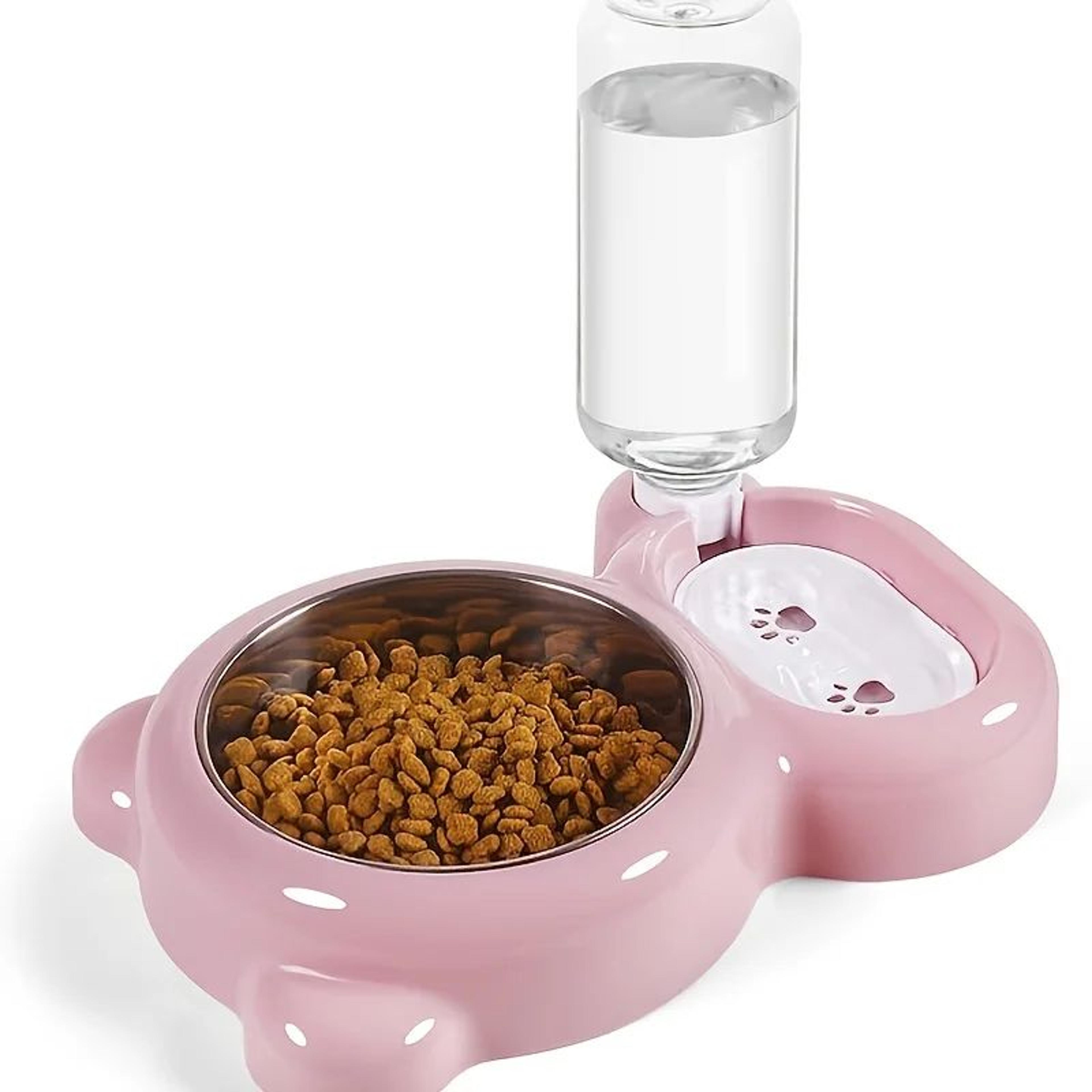 double cat bowl with automatic water bottle