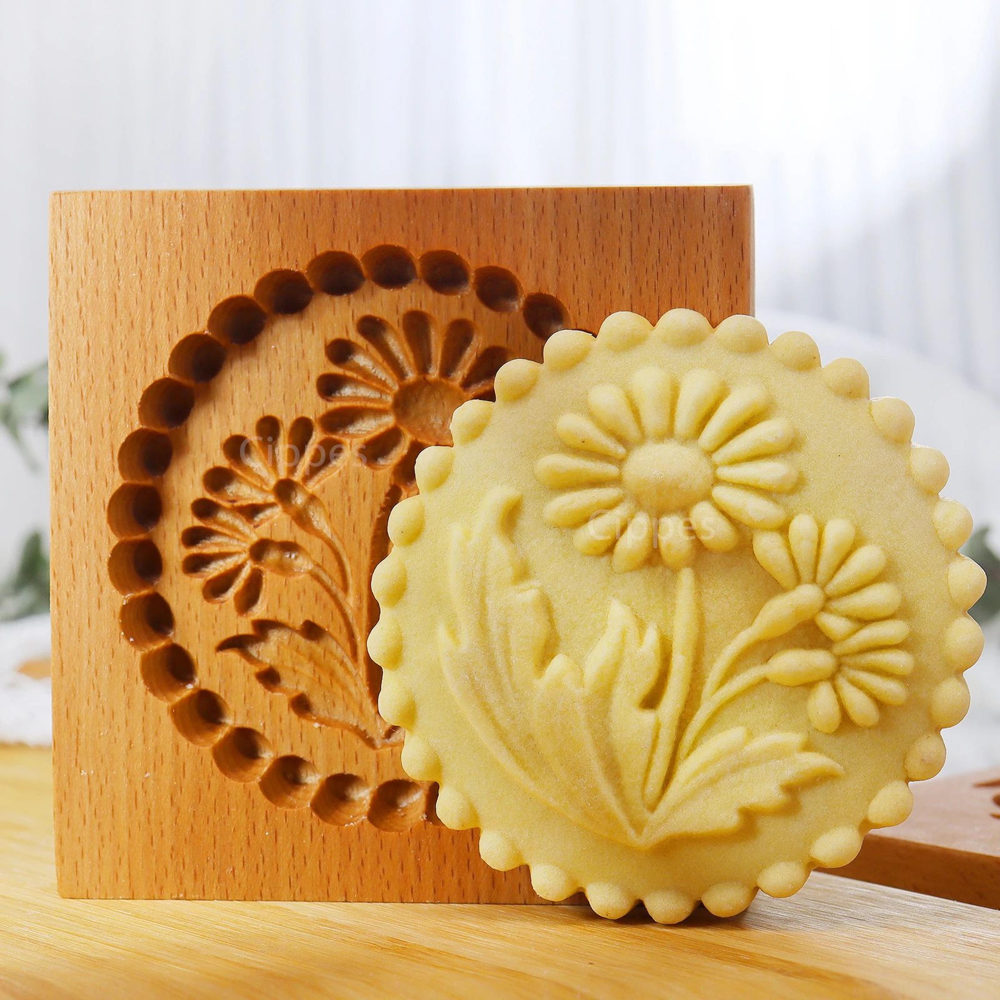 wooden flower cookie mold