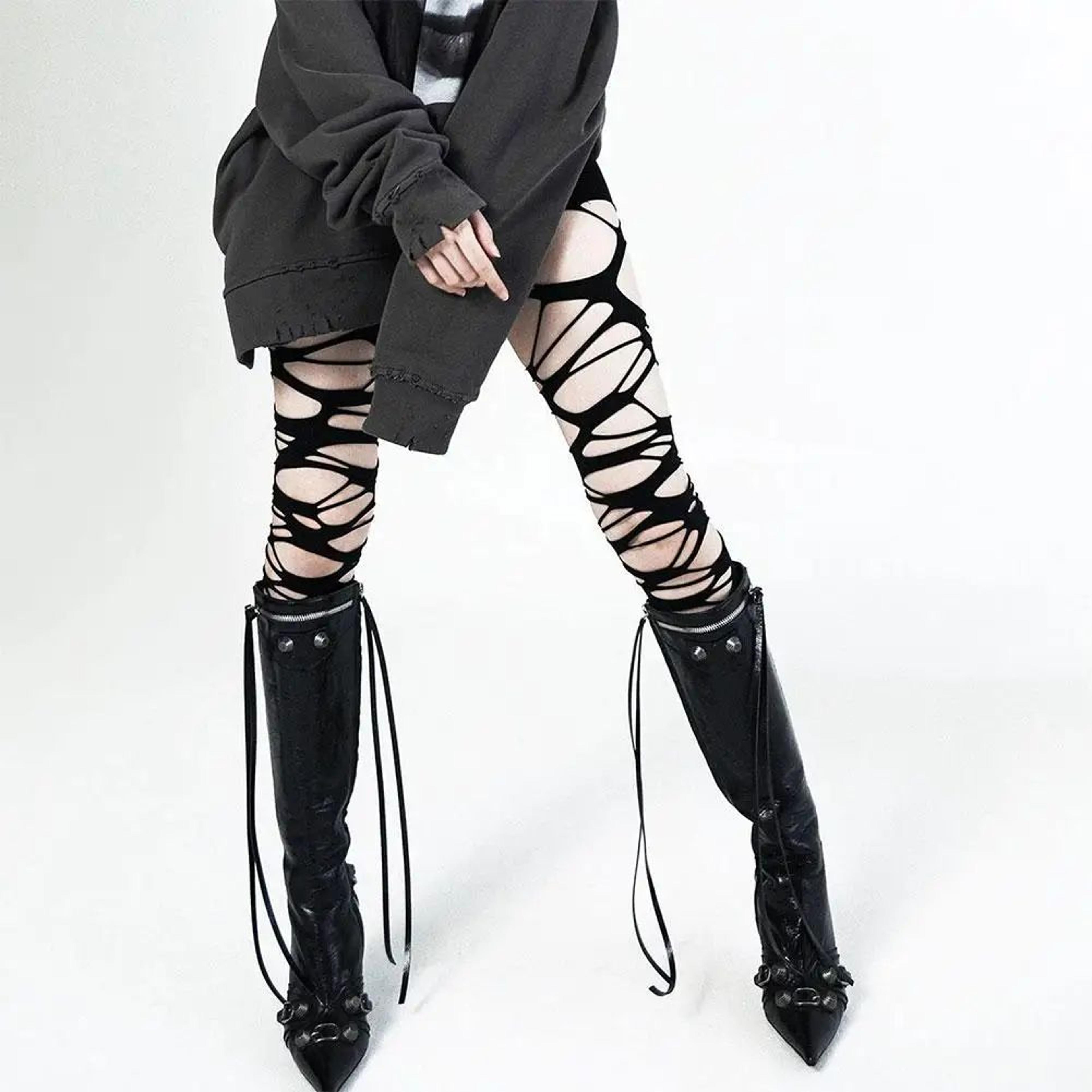 y2k punk ripped fishnet stockings