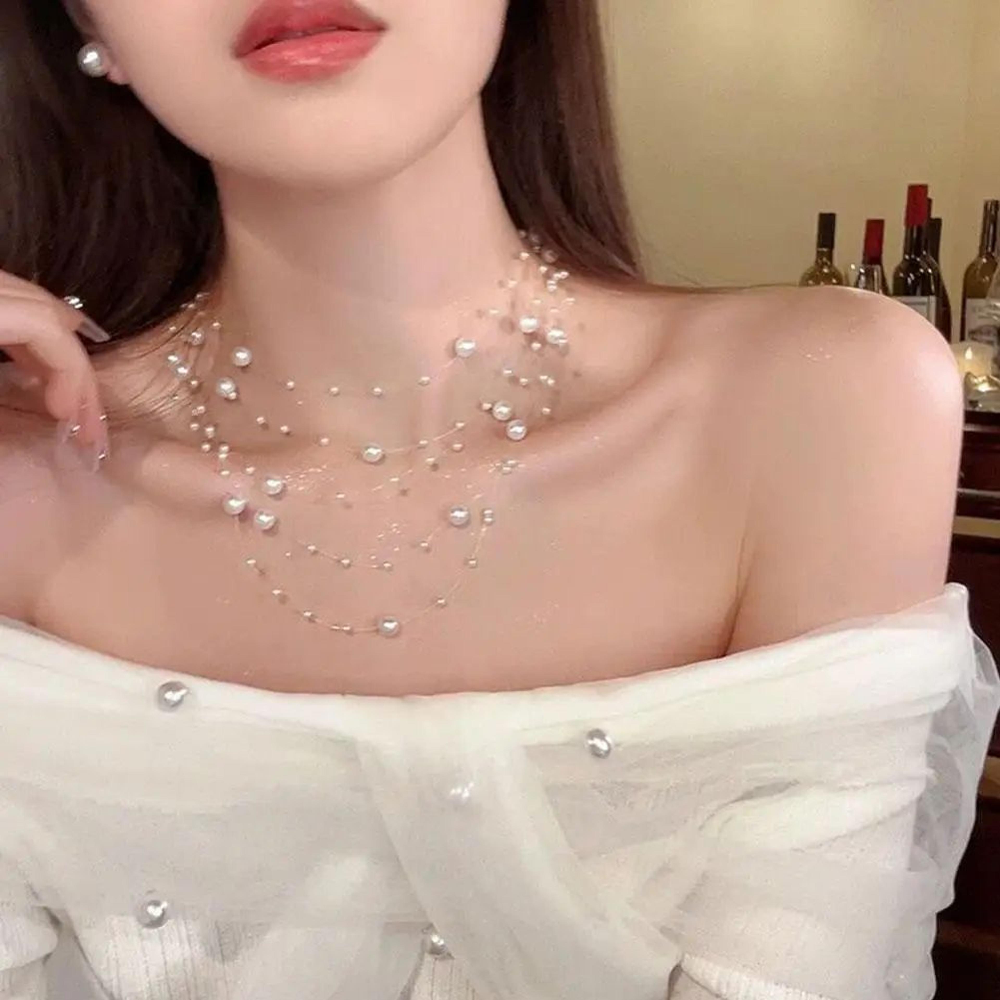 elegant white pearl choker necklace