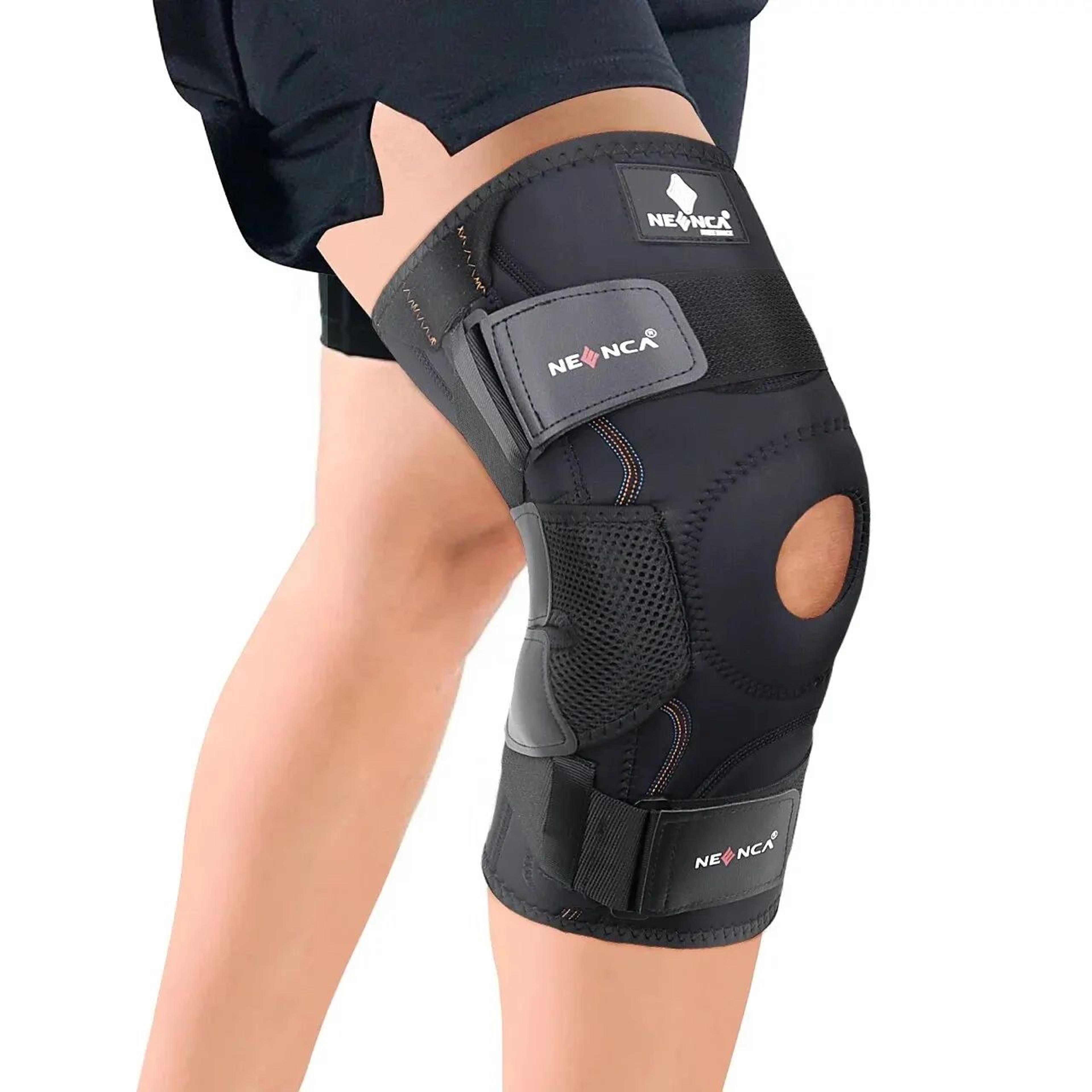 hinged knee support brace with stabilizers