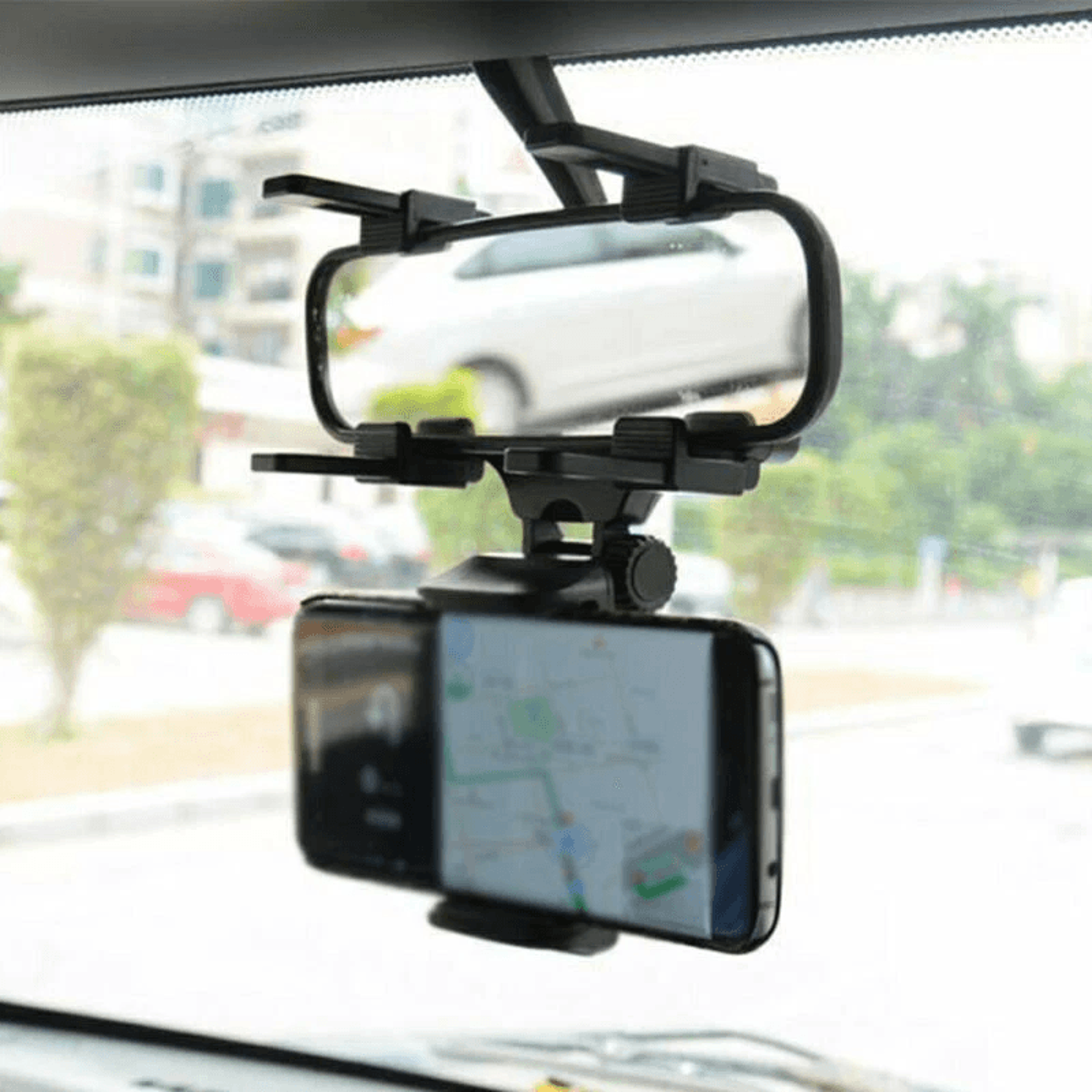 car phone holder for rearview mirror, adjustable mount for safe, hands-free driving