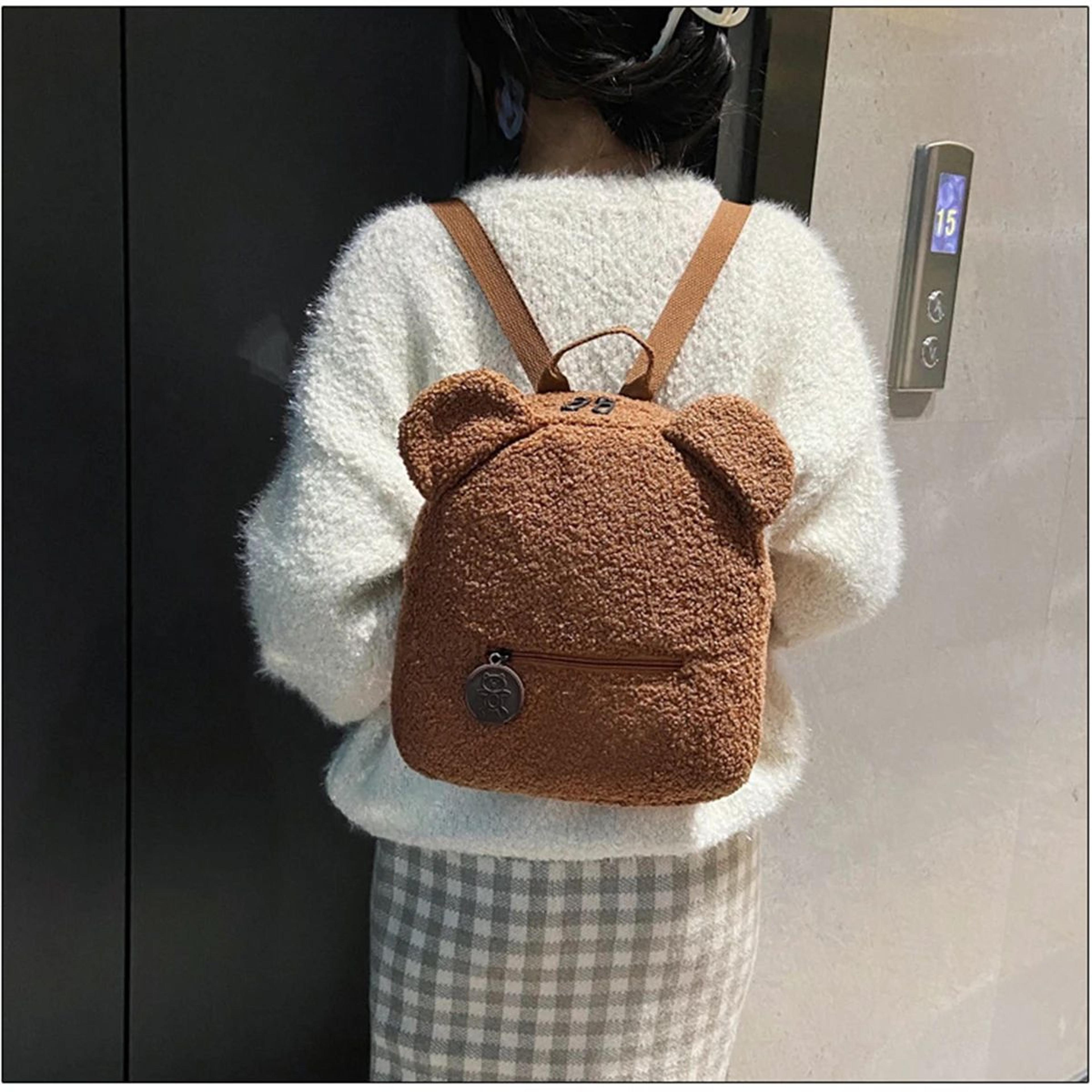 plush bear ear backpack for women