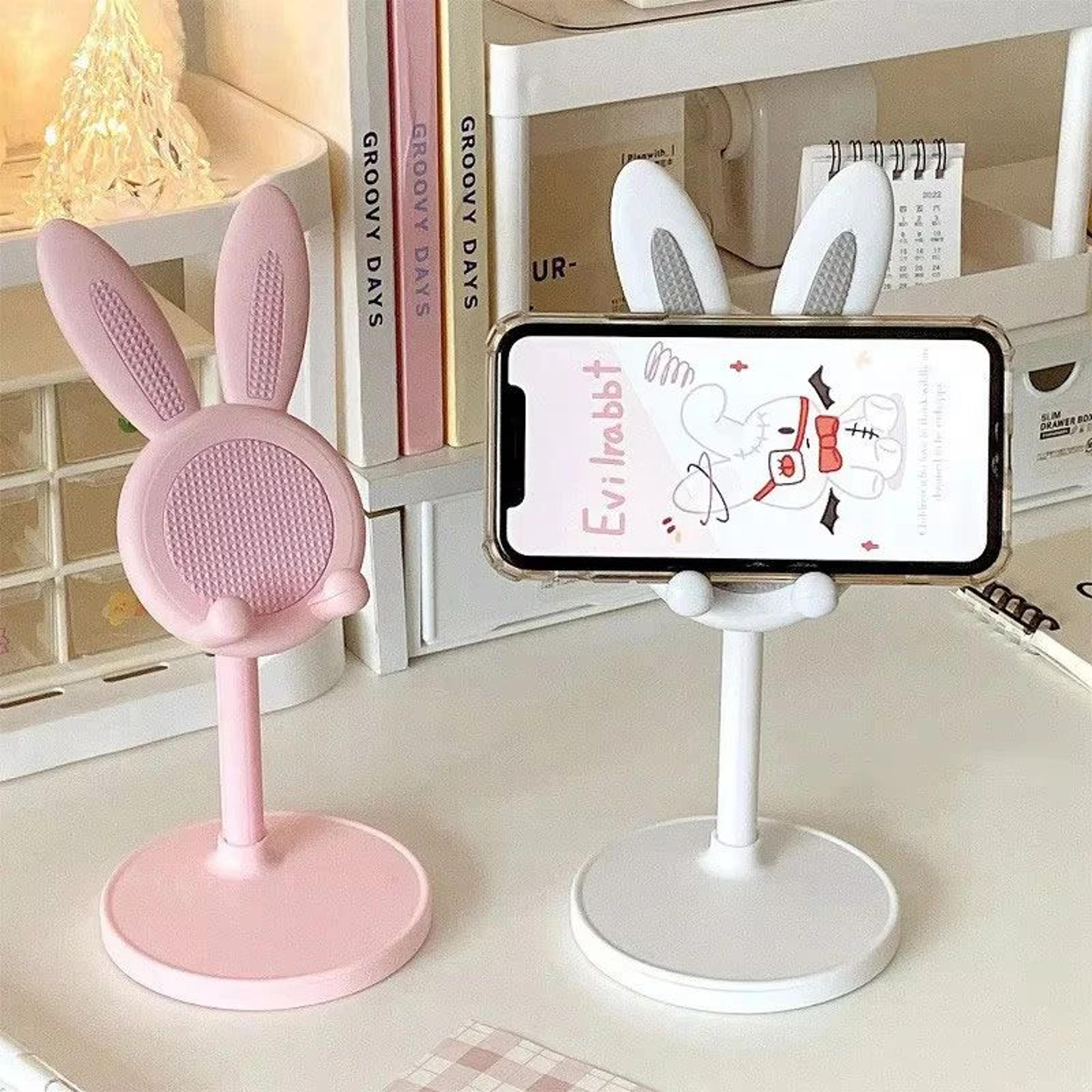 cute pink rabbit desktop phone holder