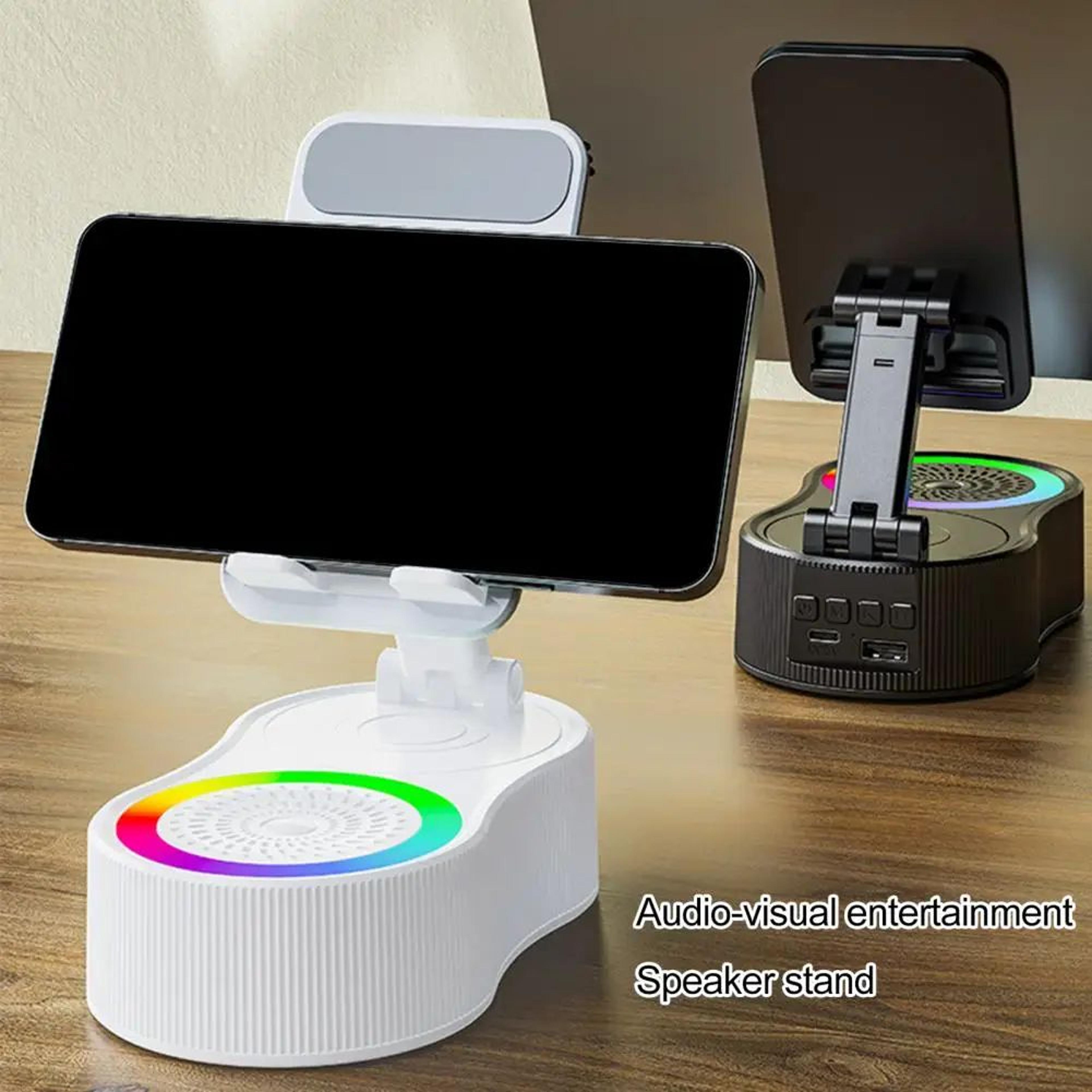360 rotatable phone stand with bluetooth speaker