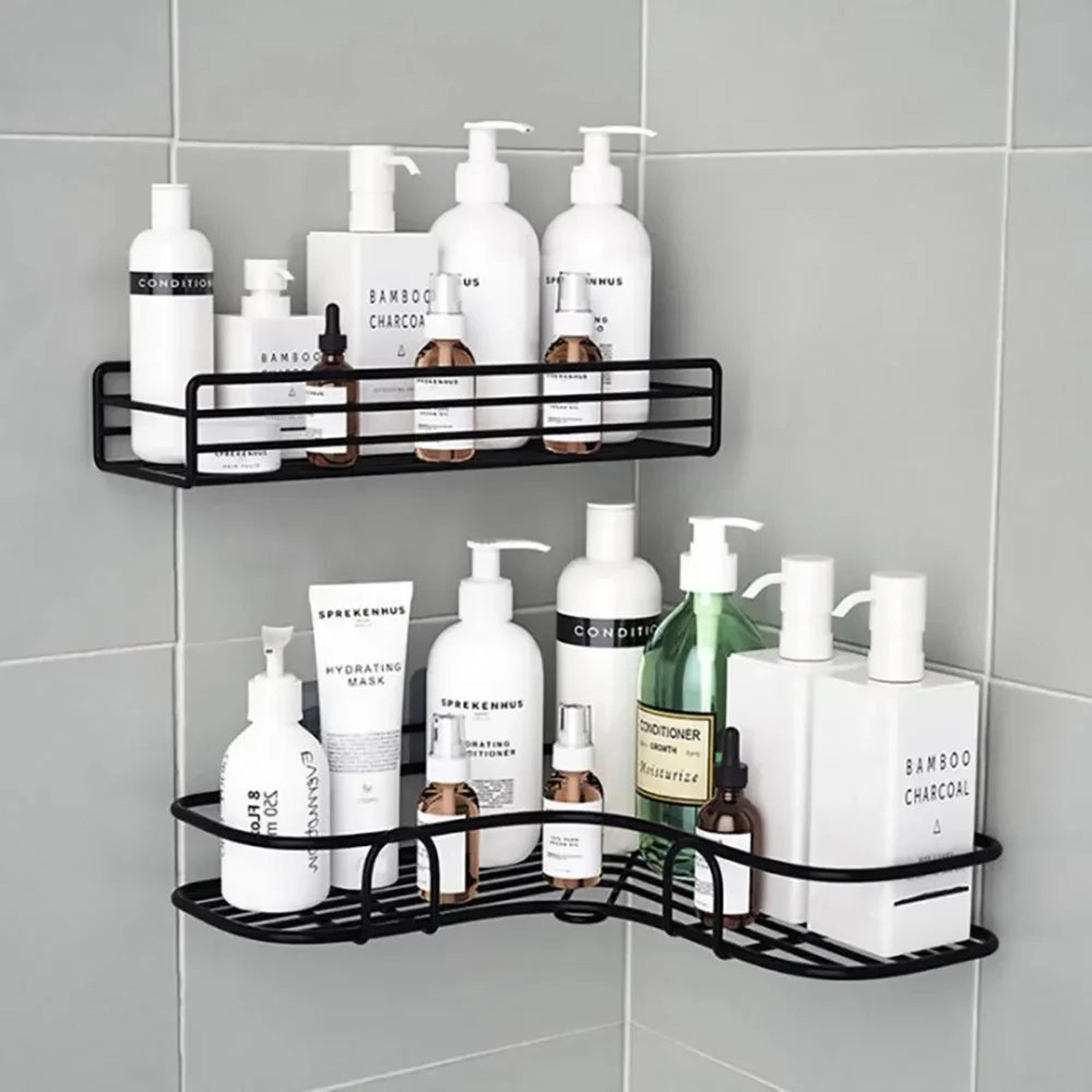 no drill bathroom corner shelf