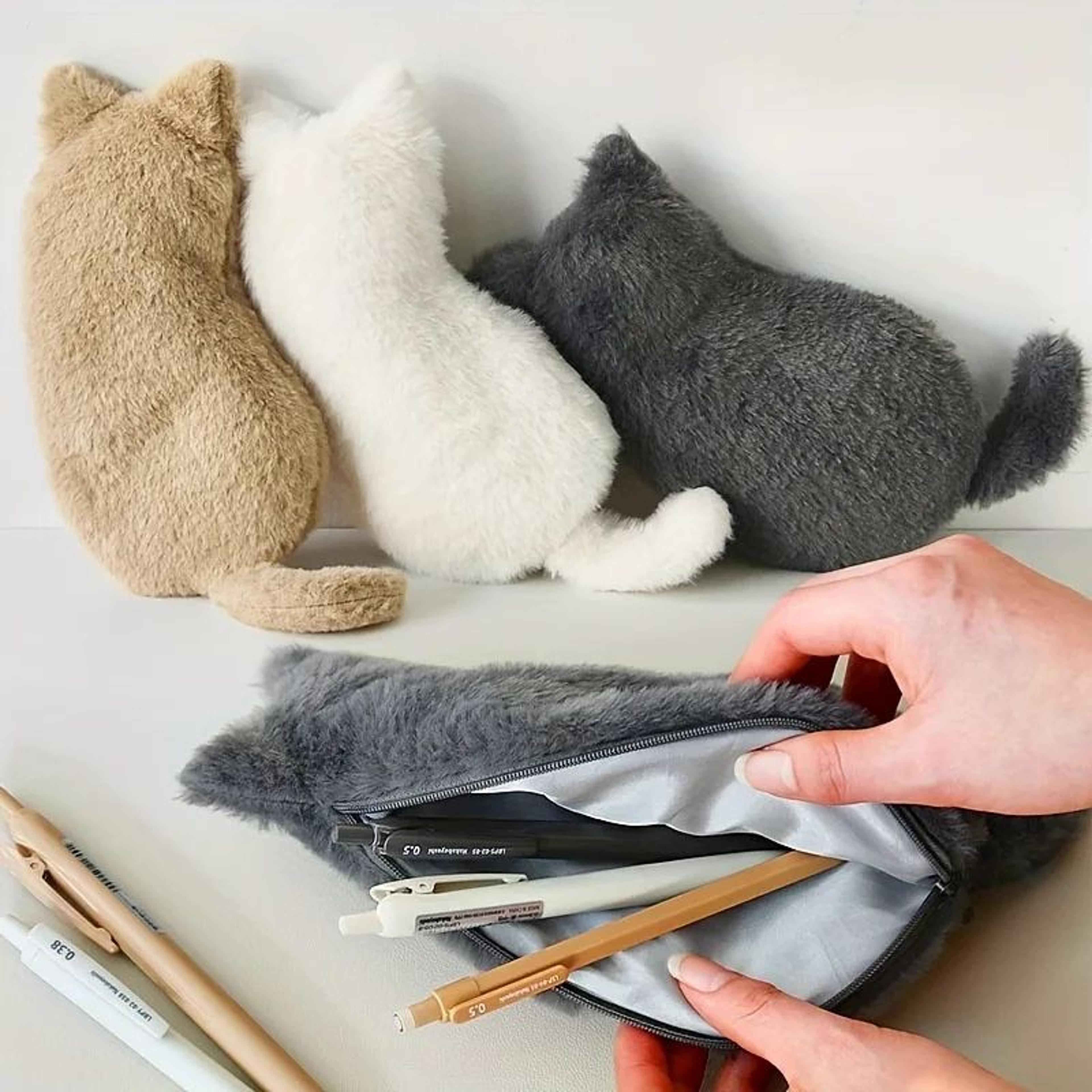 plush cat pencil case storage bag