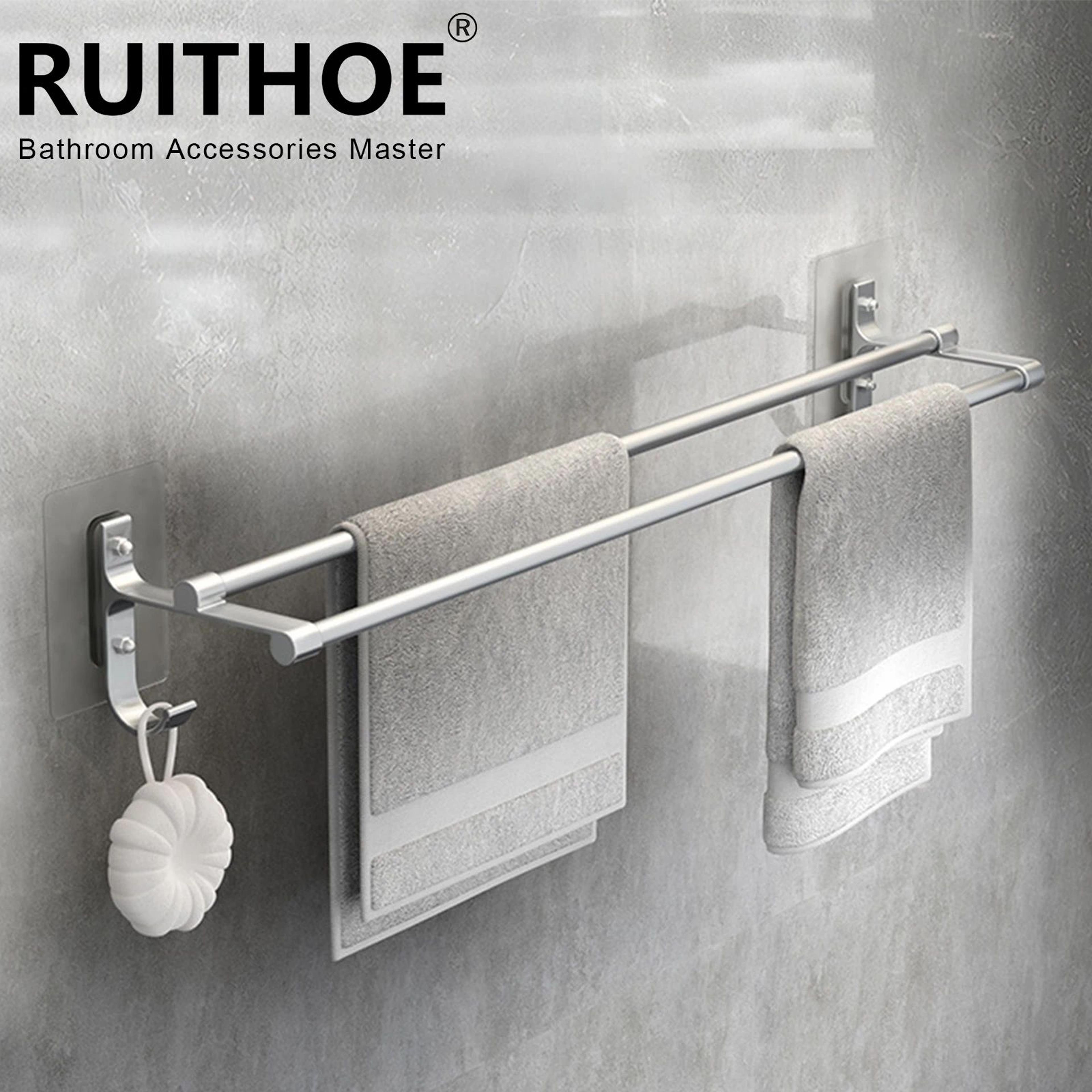 no drill aluminum double bar towel rack