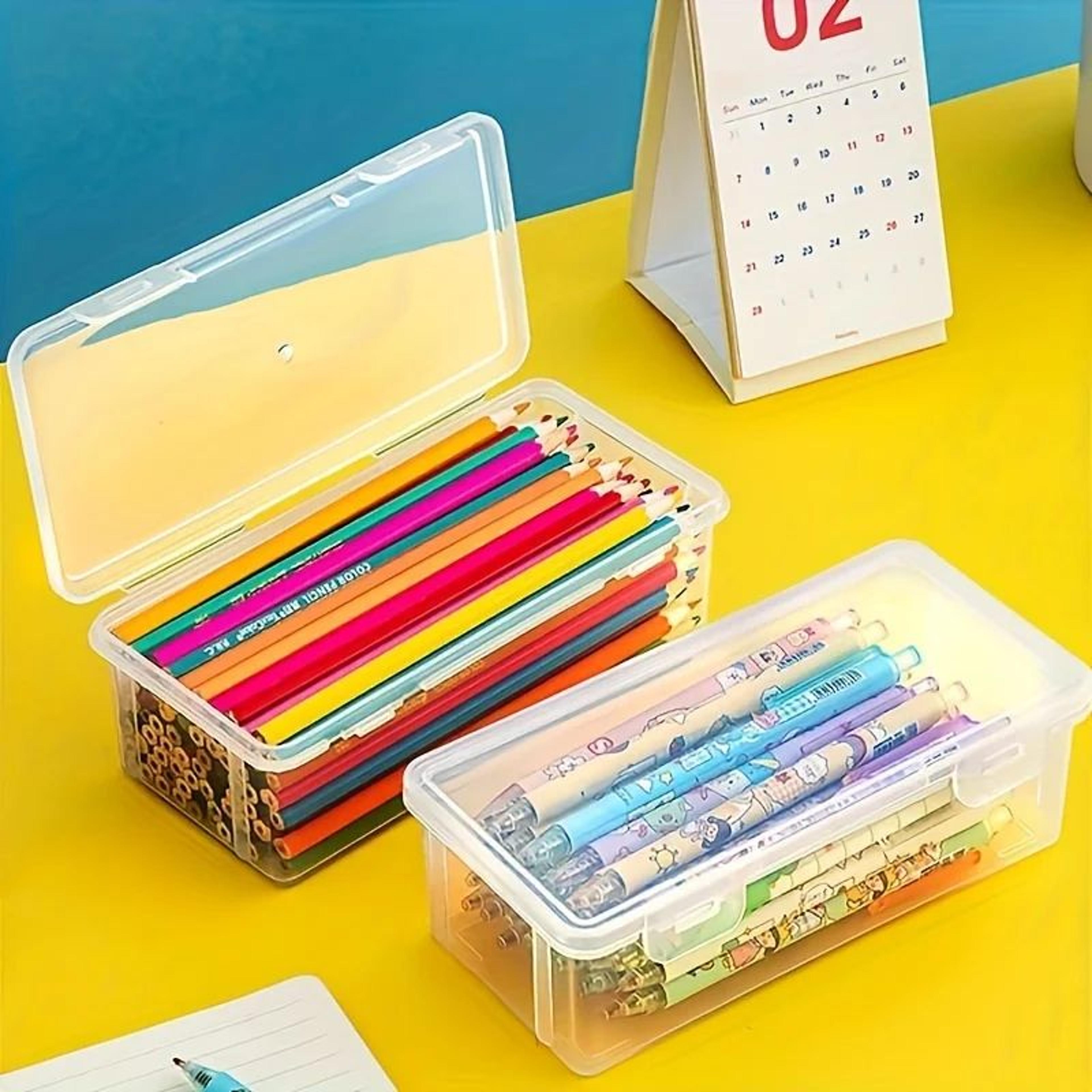 transparent pen and craft storage boxes