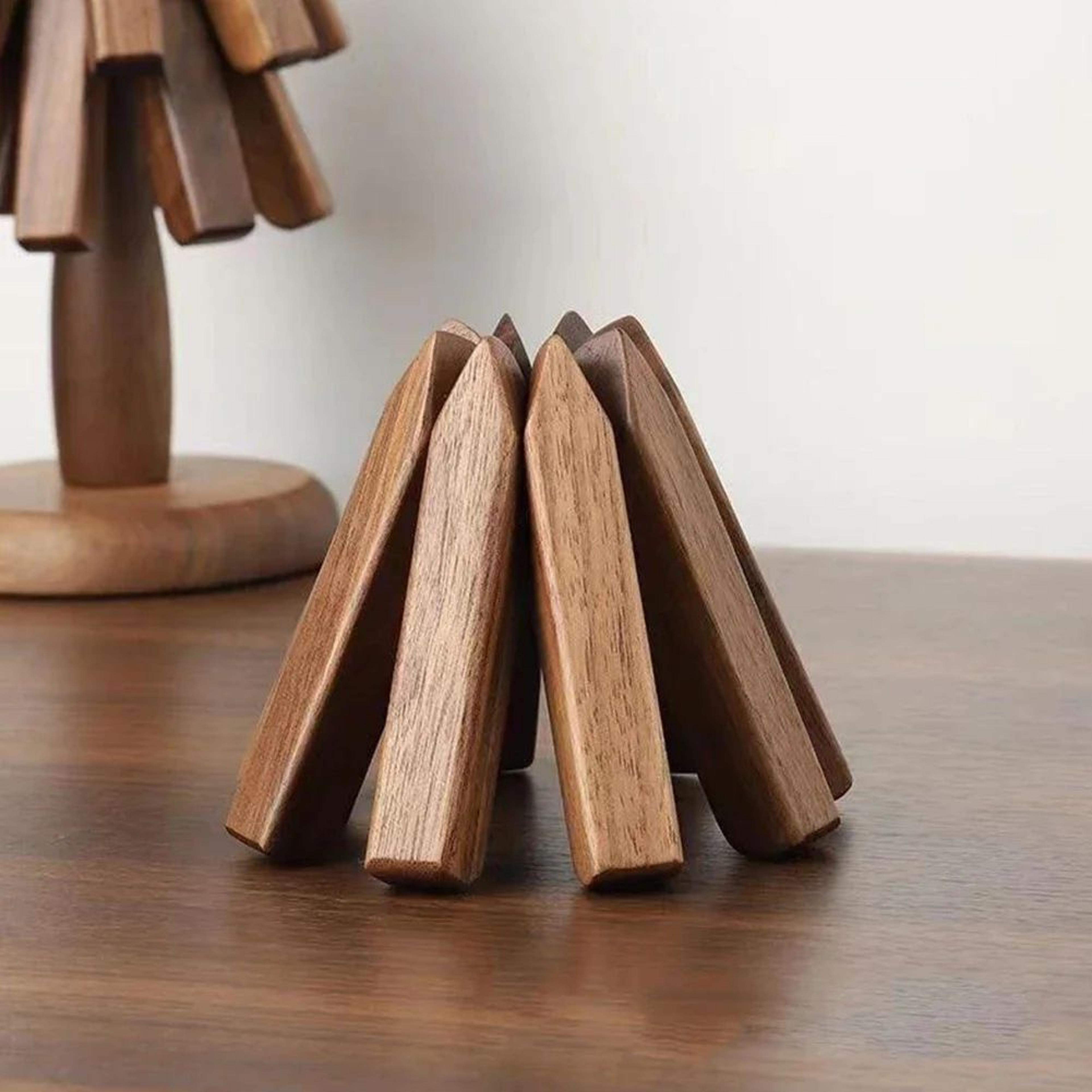 folding wooden trivet hot dish mat