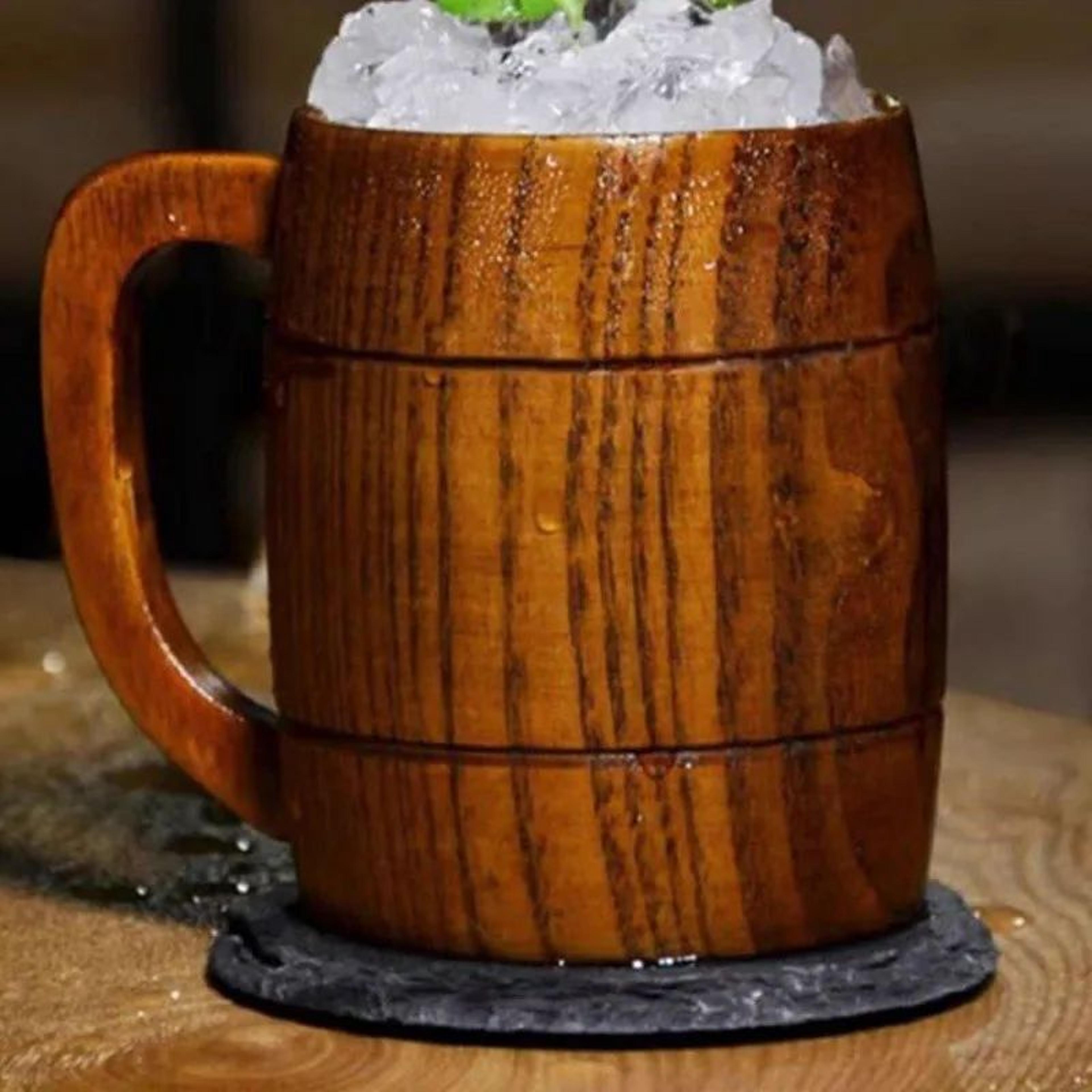wooden barrel style beer mug