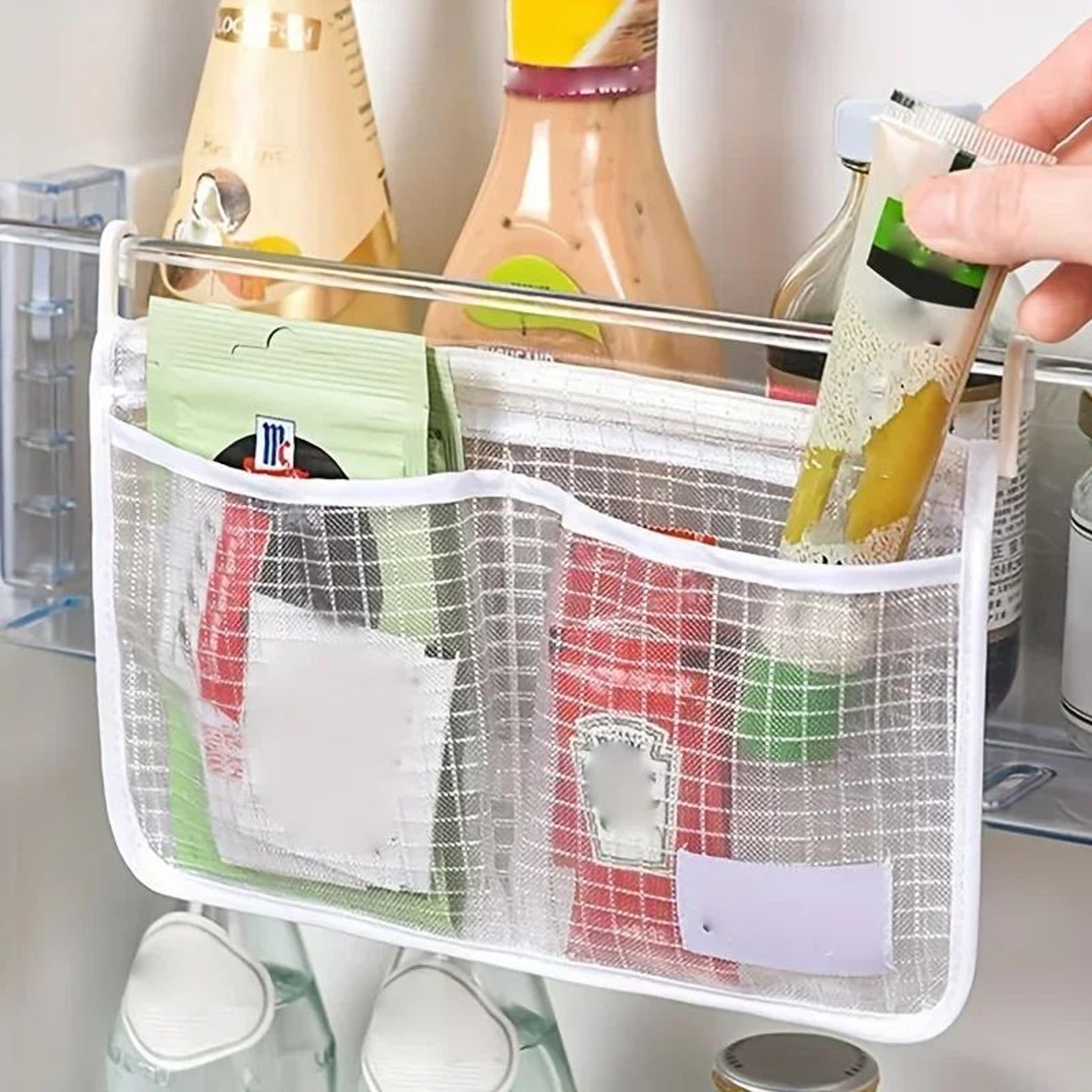 refrigerator side door mesh organizer bin
