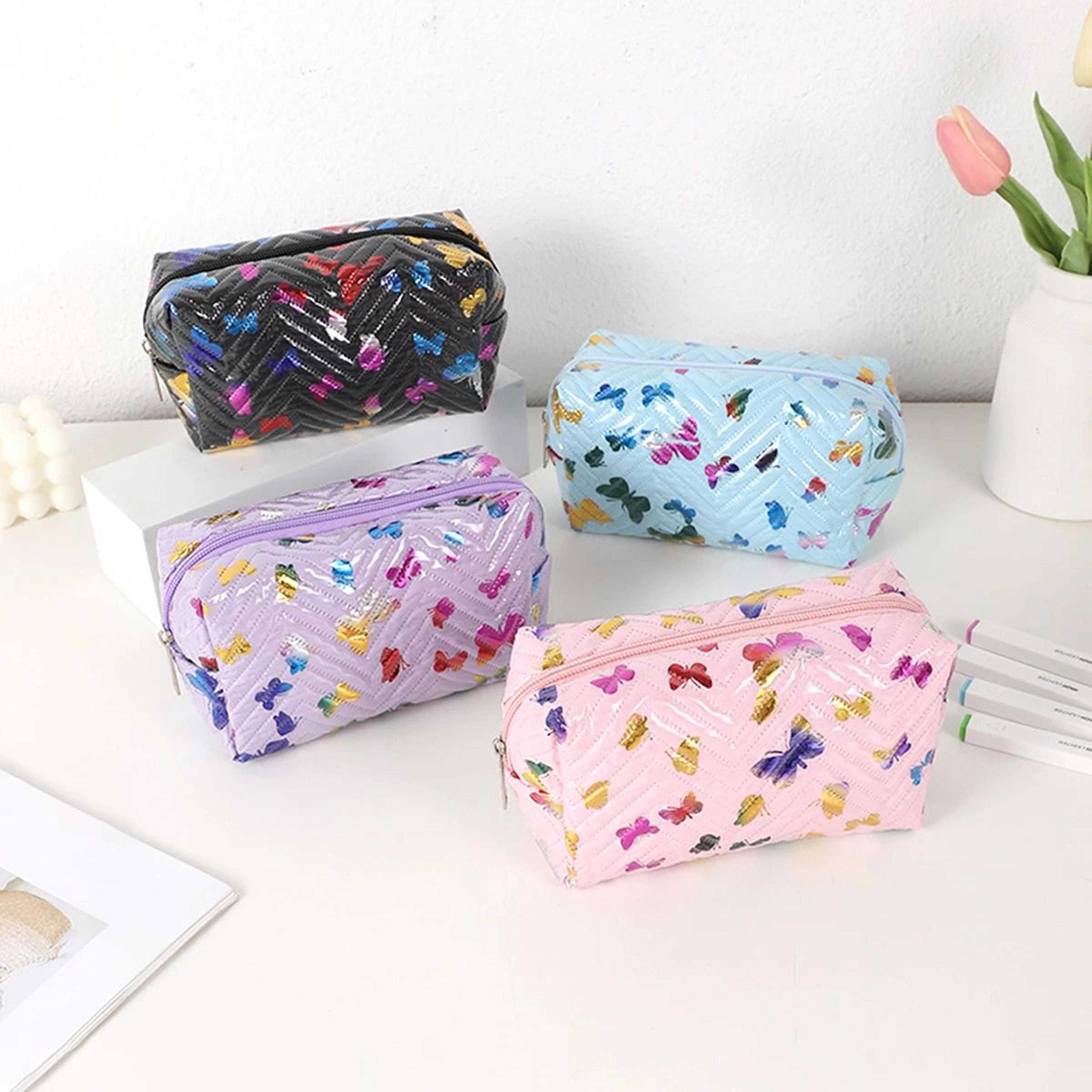 colorful glossy butterfly pu leather pencil case and desk organizer