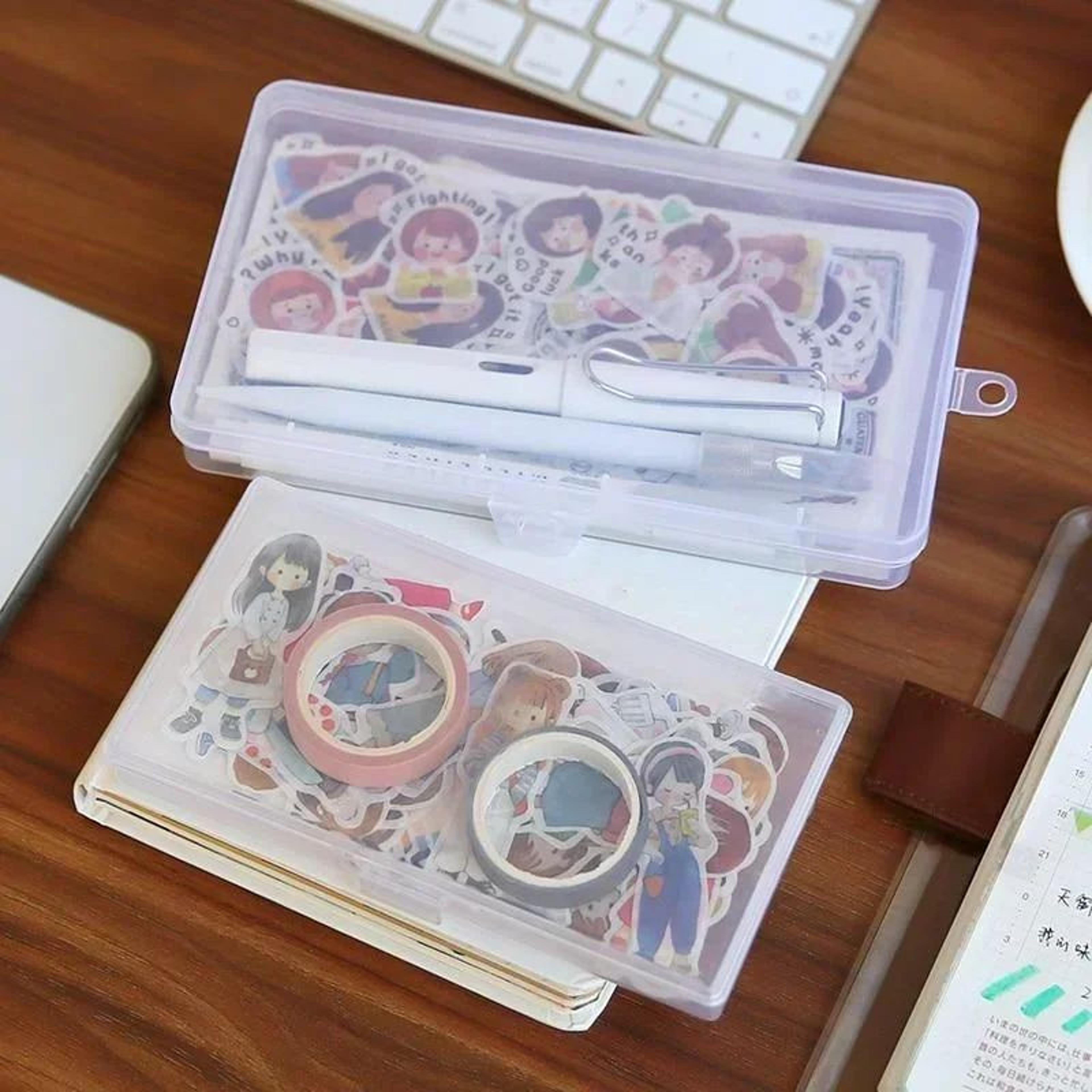 mini transparent plastic stationery storage box organizer