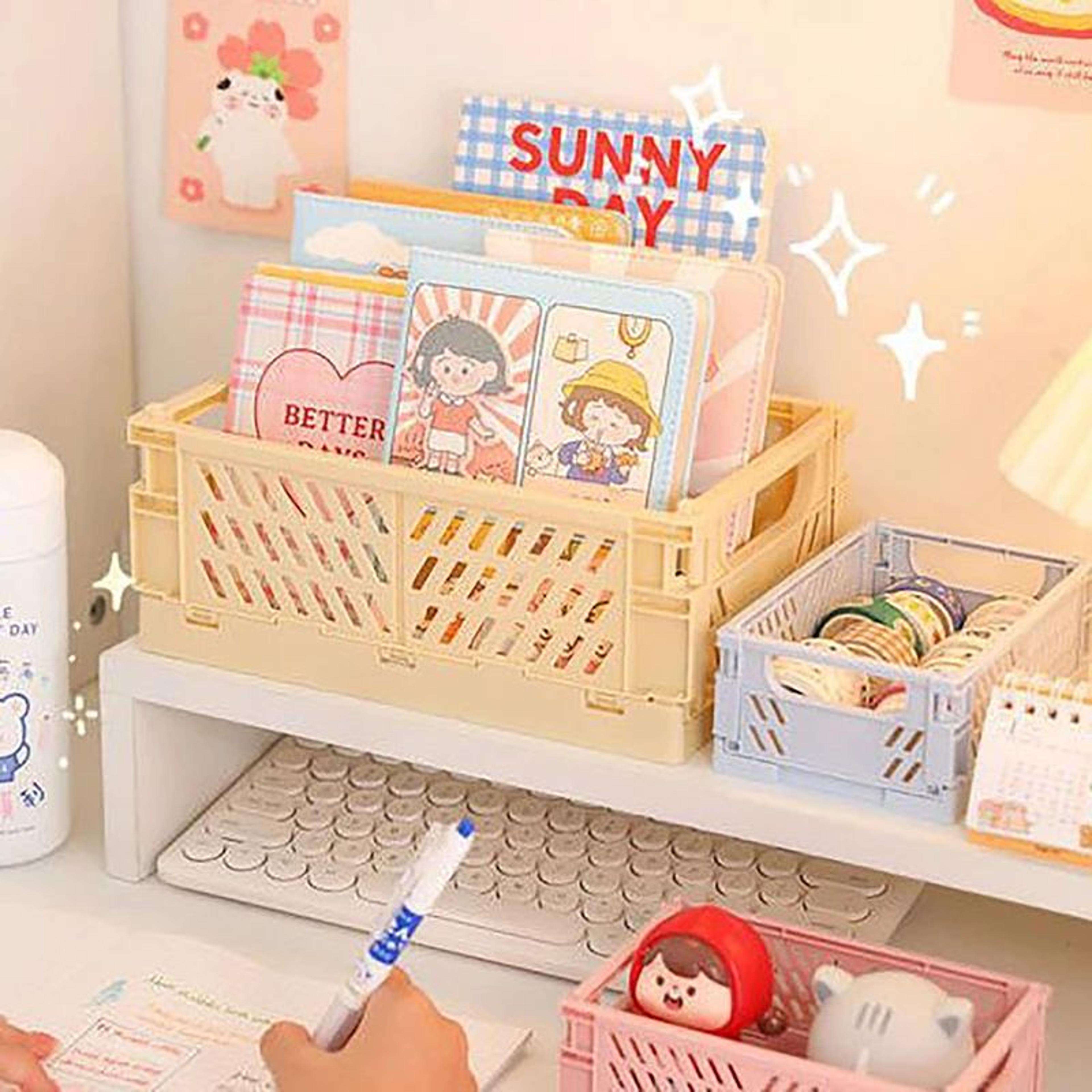 collapsible plastic folding storage crate for desktop & home