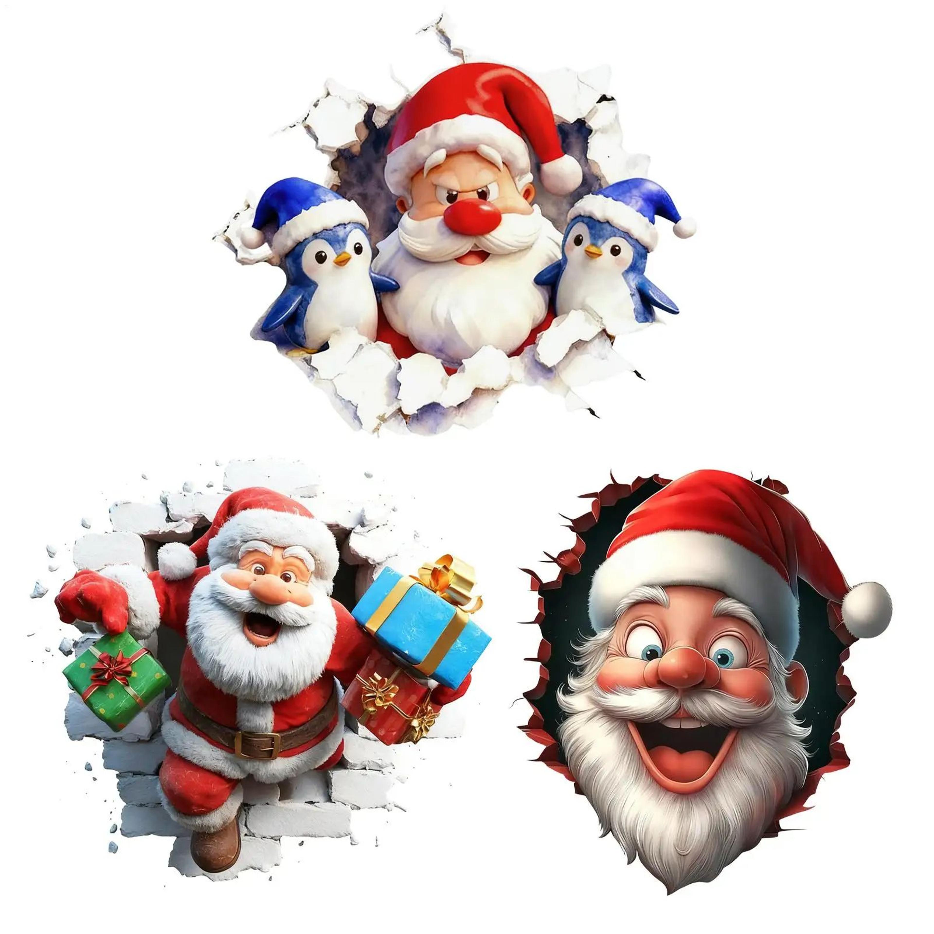 3d wall breaking santa claus christmas sticker