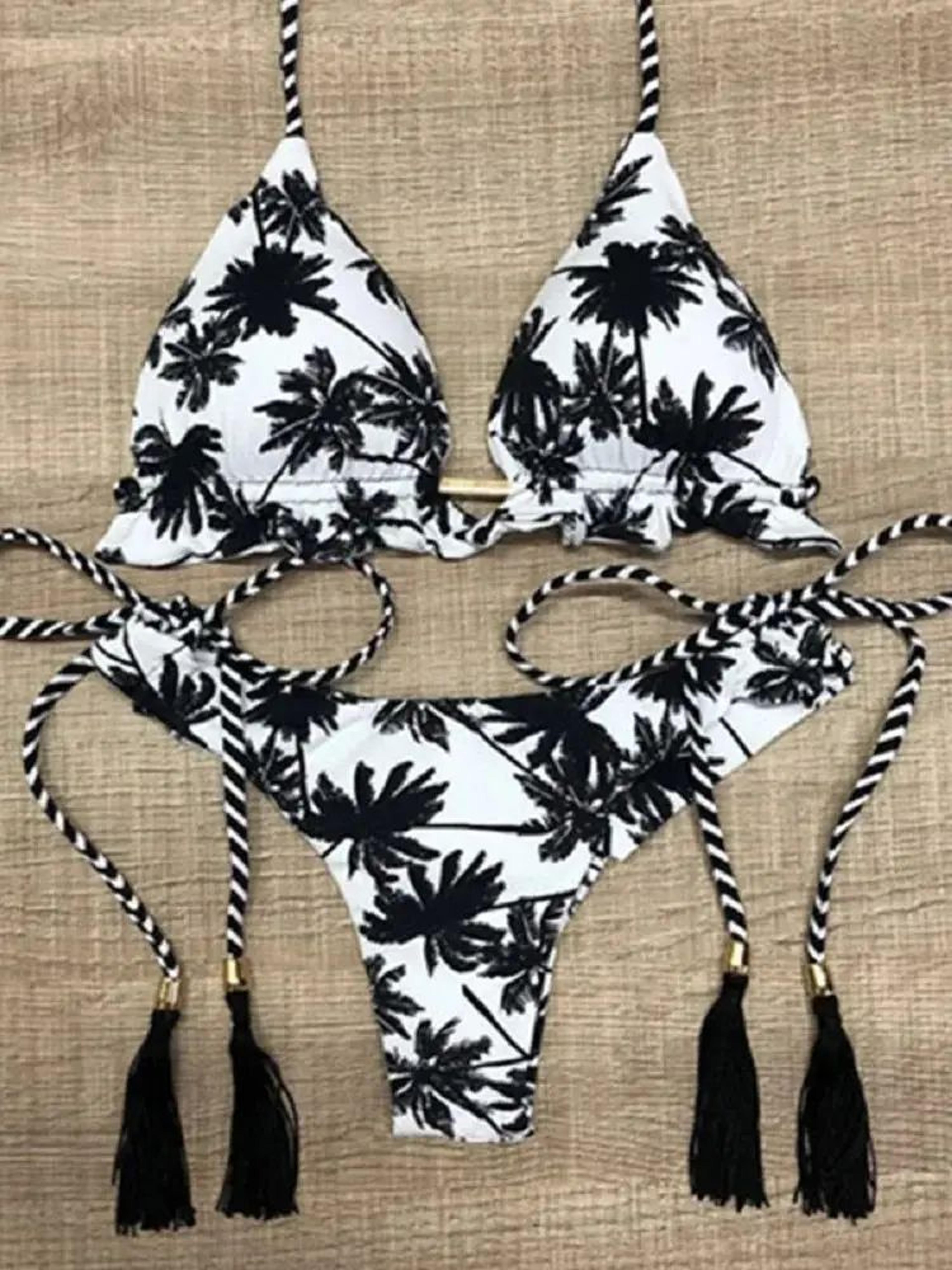 ruotonsept coconut tree print triangle bikini set for women