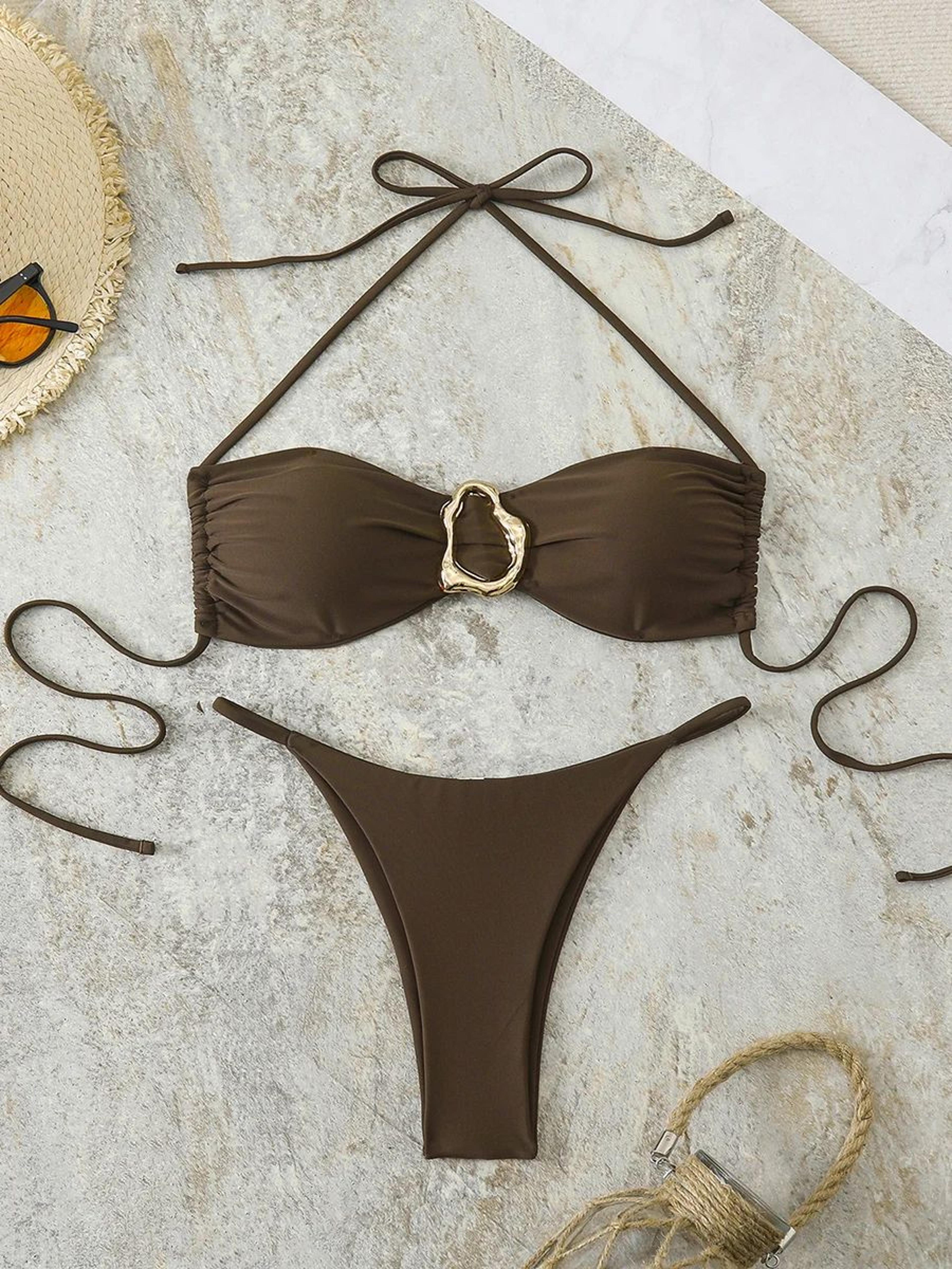 sexy bandeau push-up thong bikini set womens two-piece swimwear