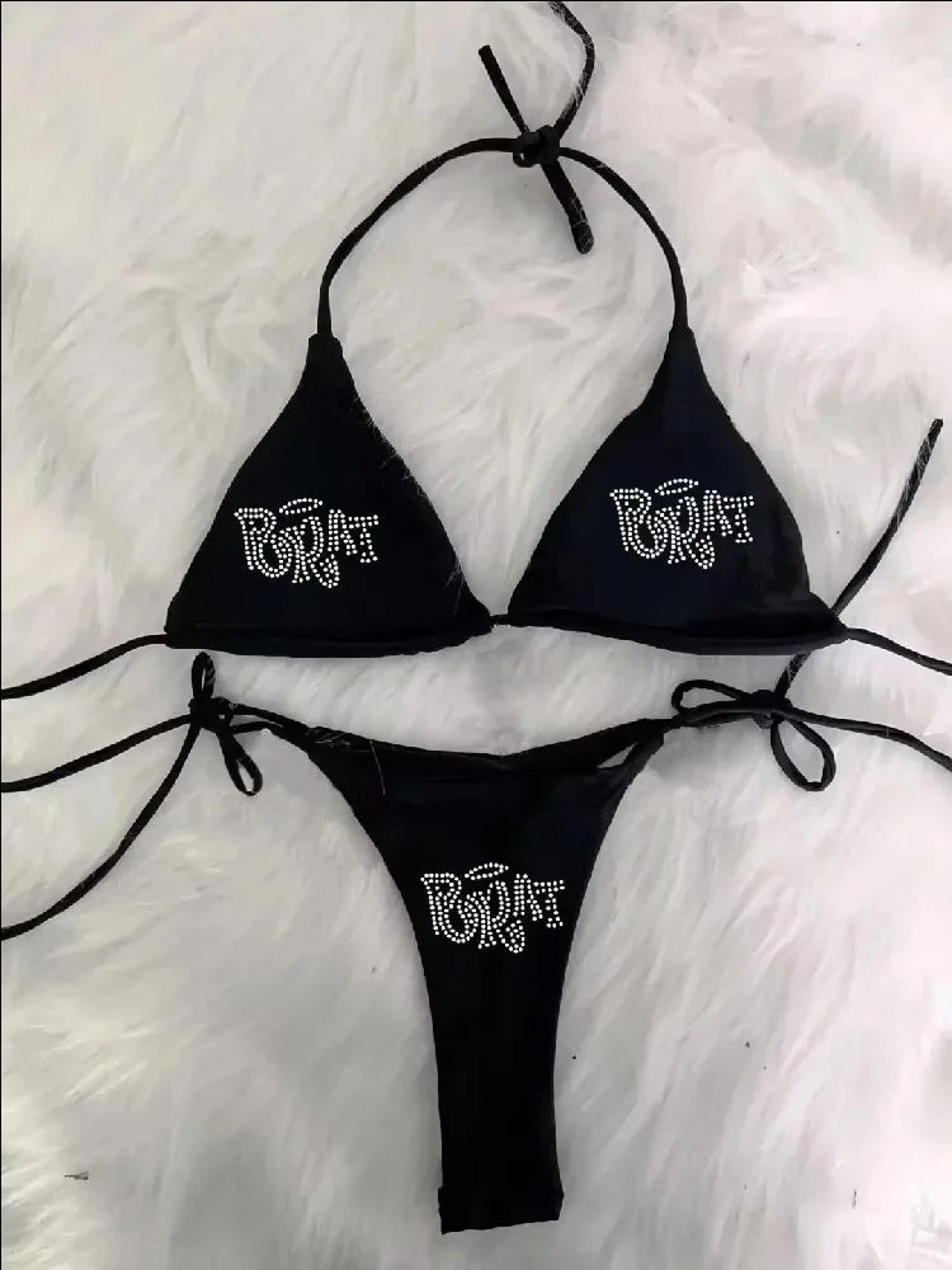 2000s punk y2k gothic rhinestone lace-up bikini swimsuit