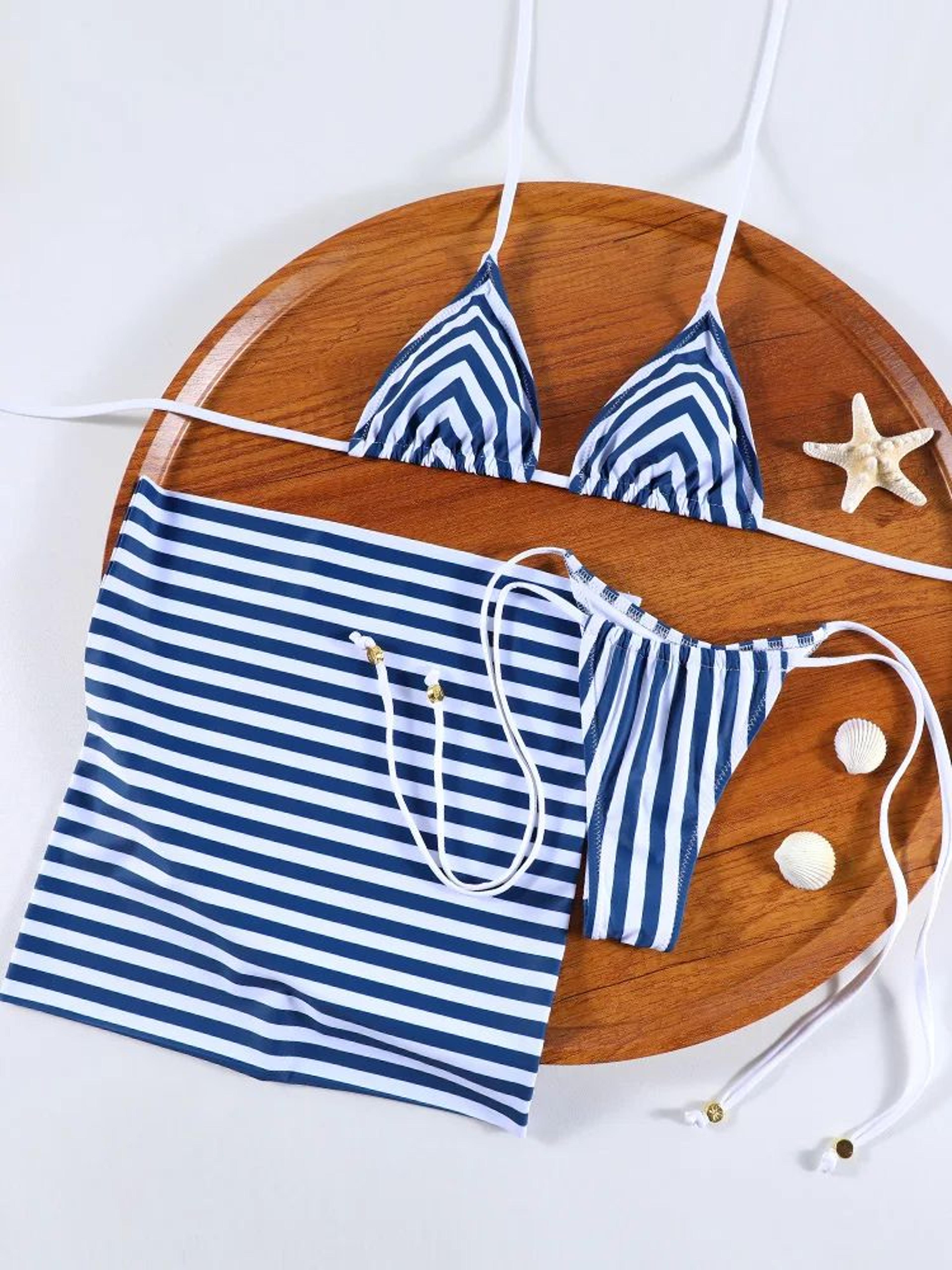 striped brazilian triangle bikini set for women beach swimwear