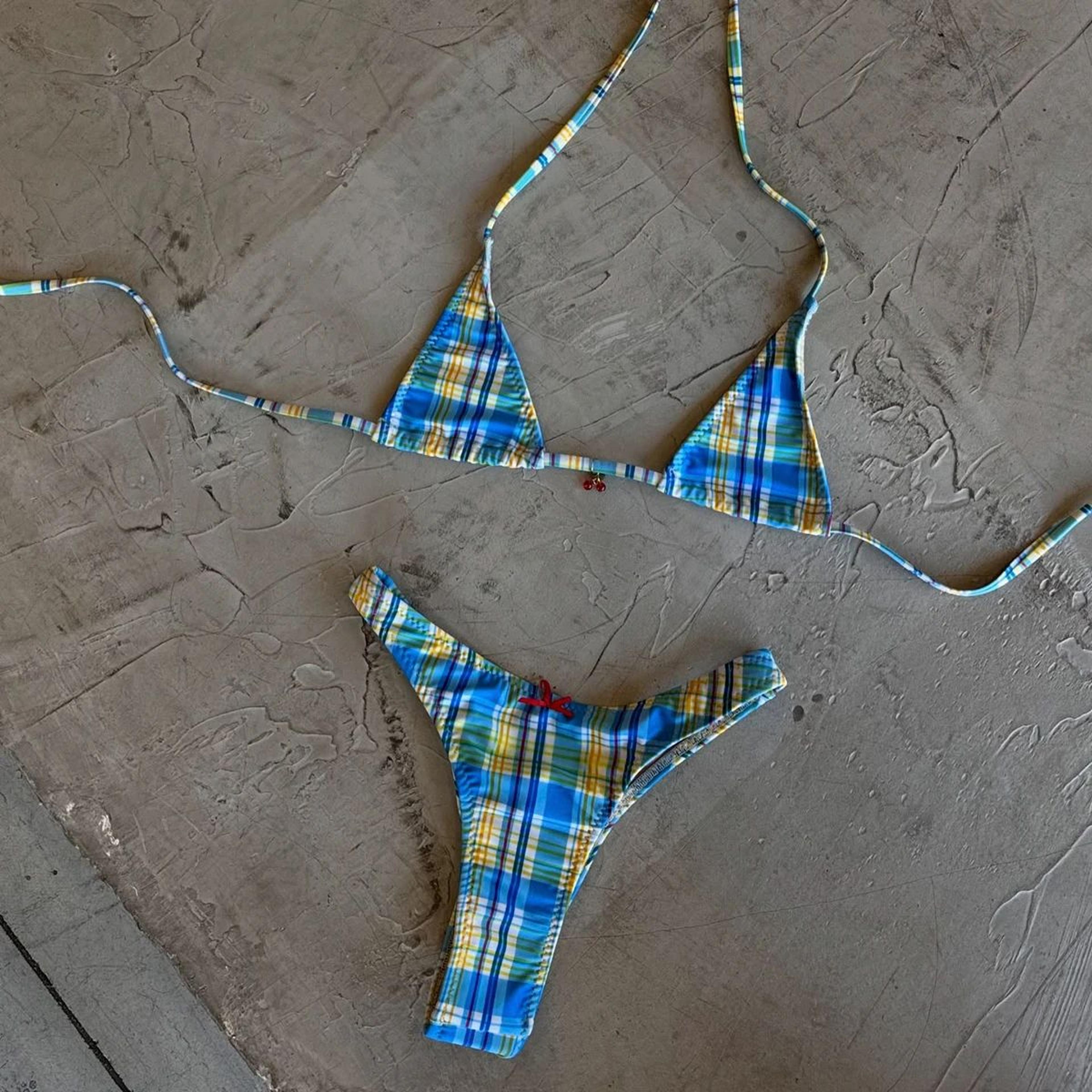 plaid micro brazilian bikini set