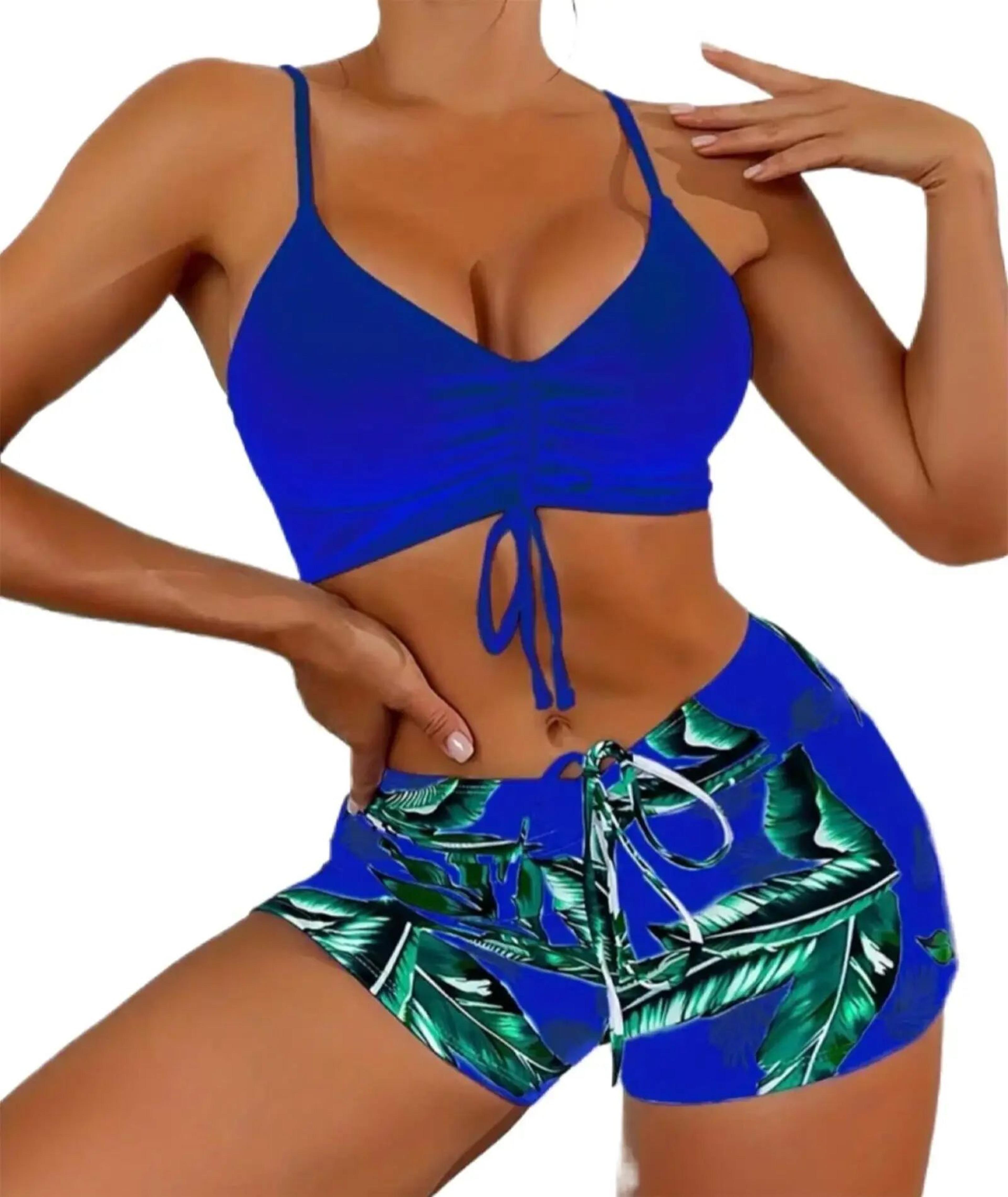high waisted ruffle tummy control bikini set