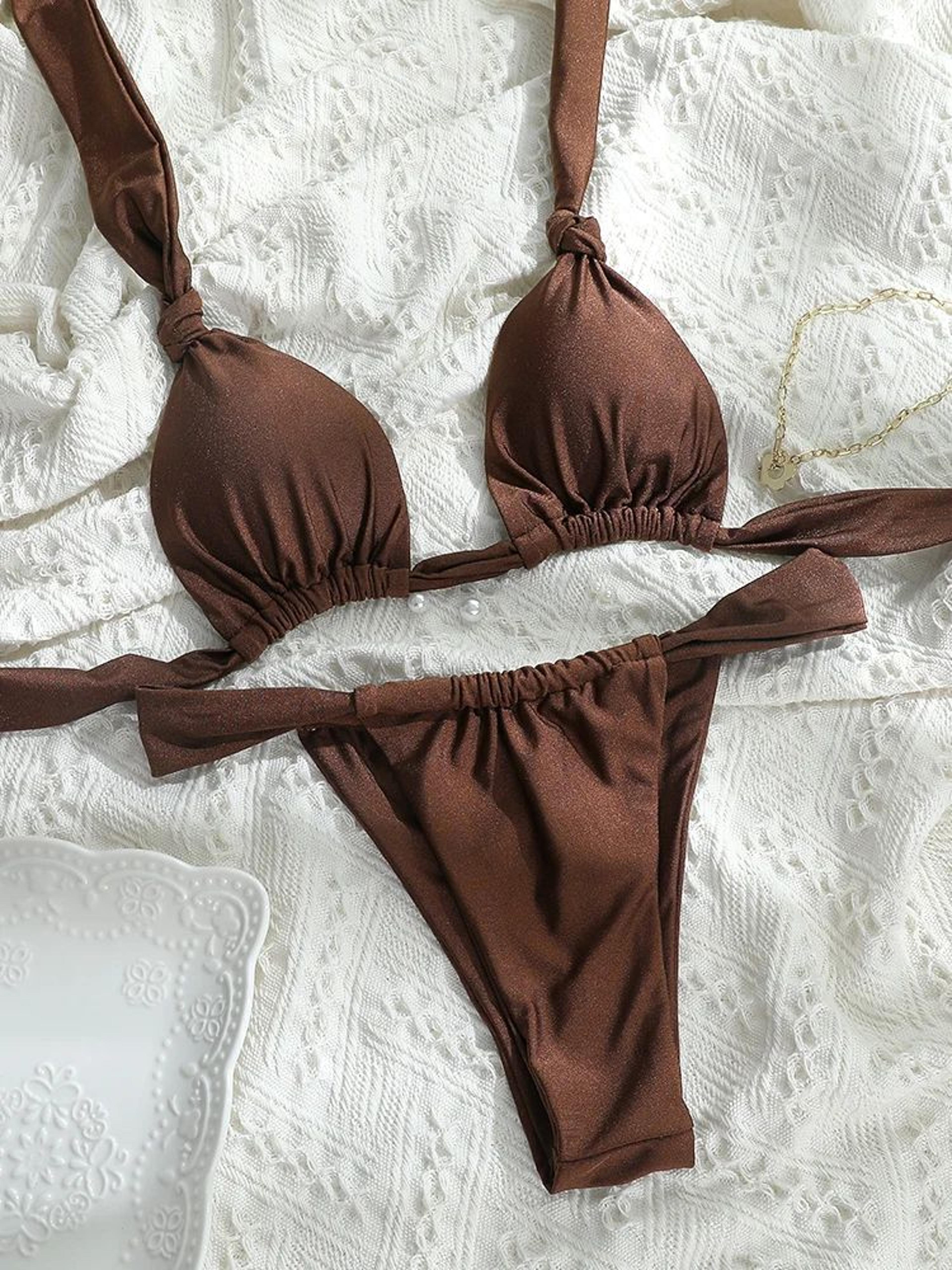 triangle tie down brazilian push up bikini set