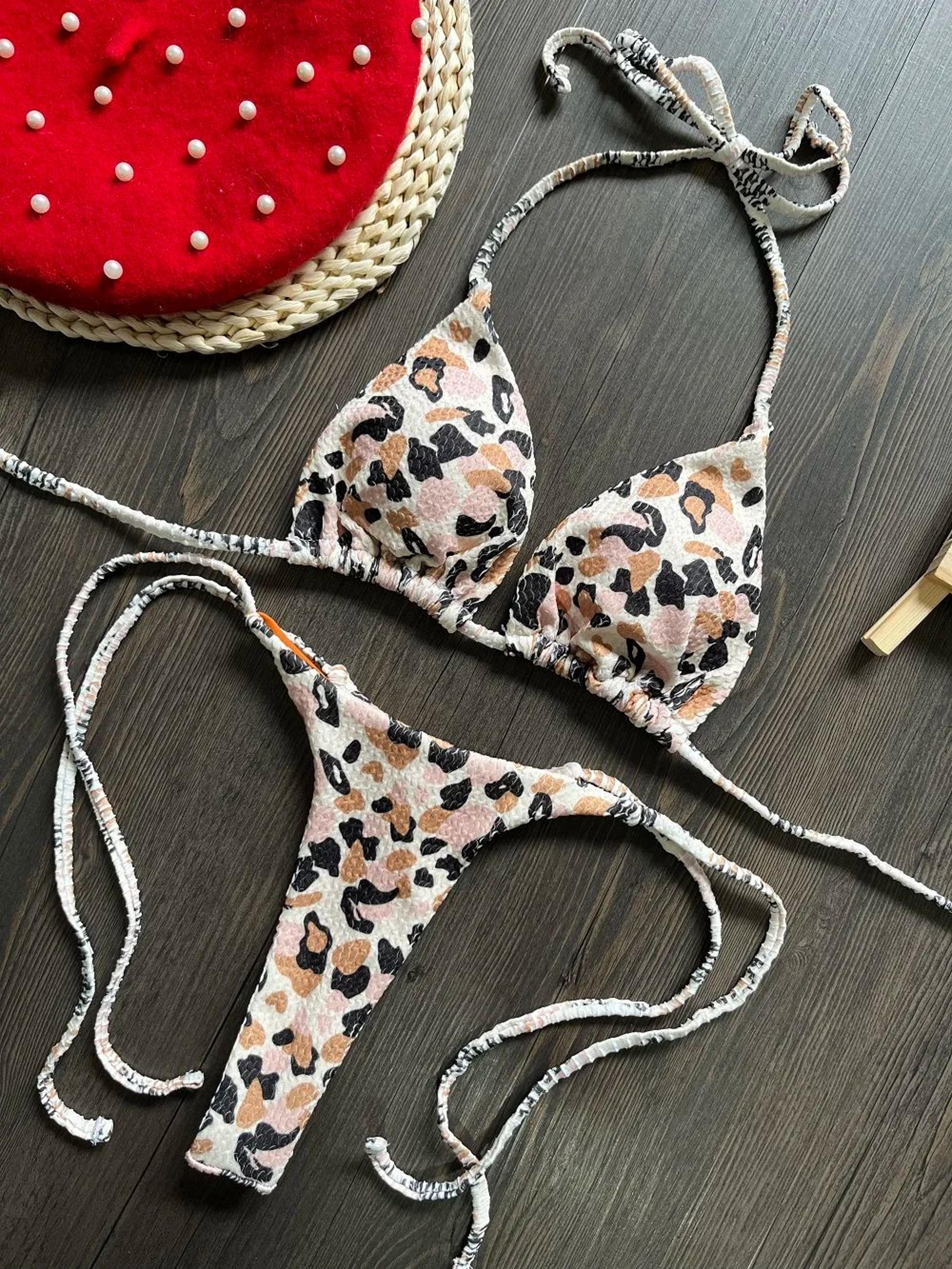 ruotongsept leopard push up thong bikini set