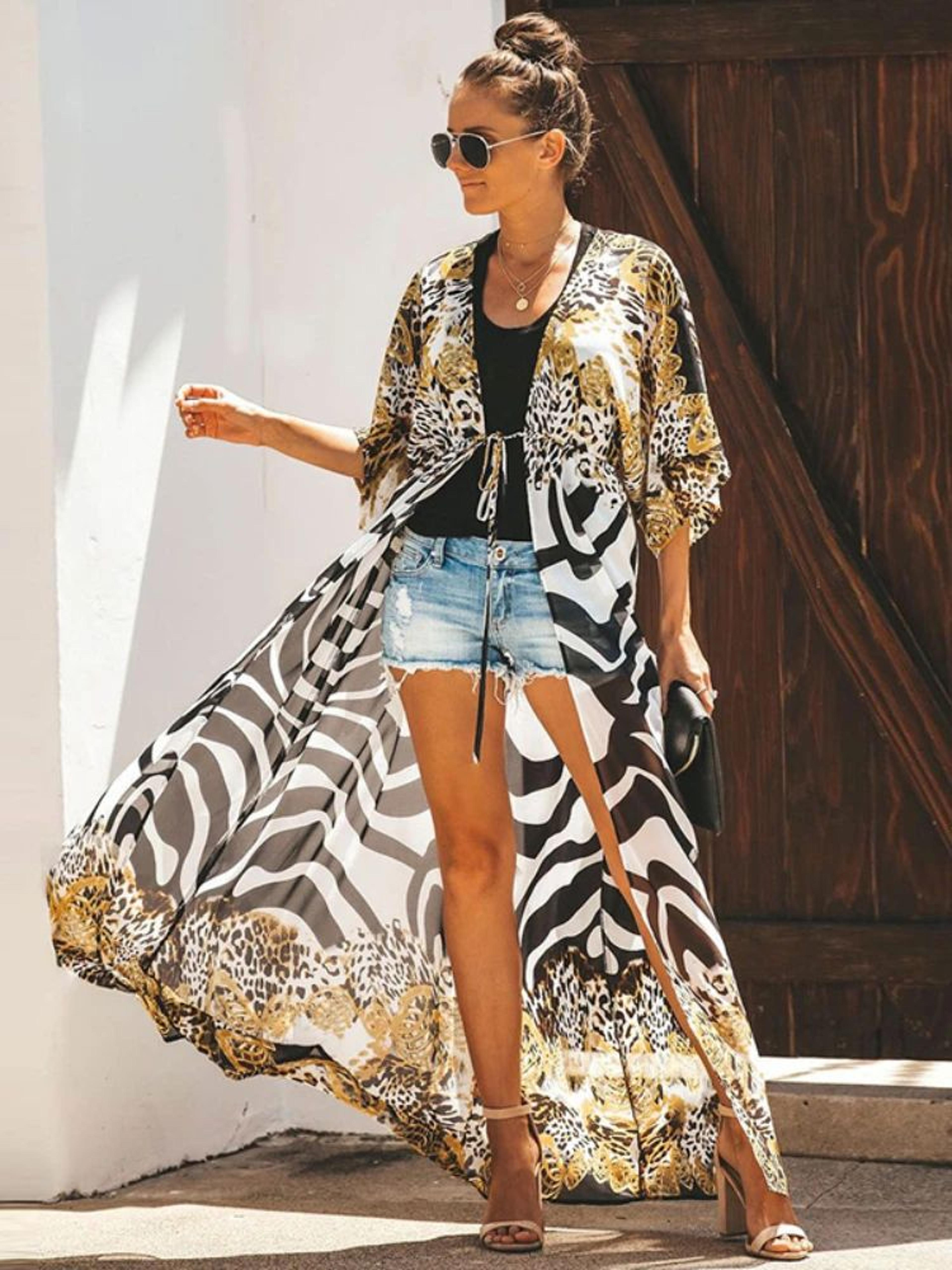 leopard print chiffon beach kimono