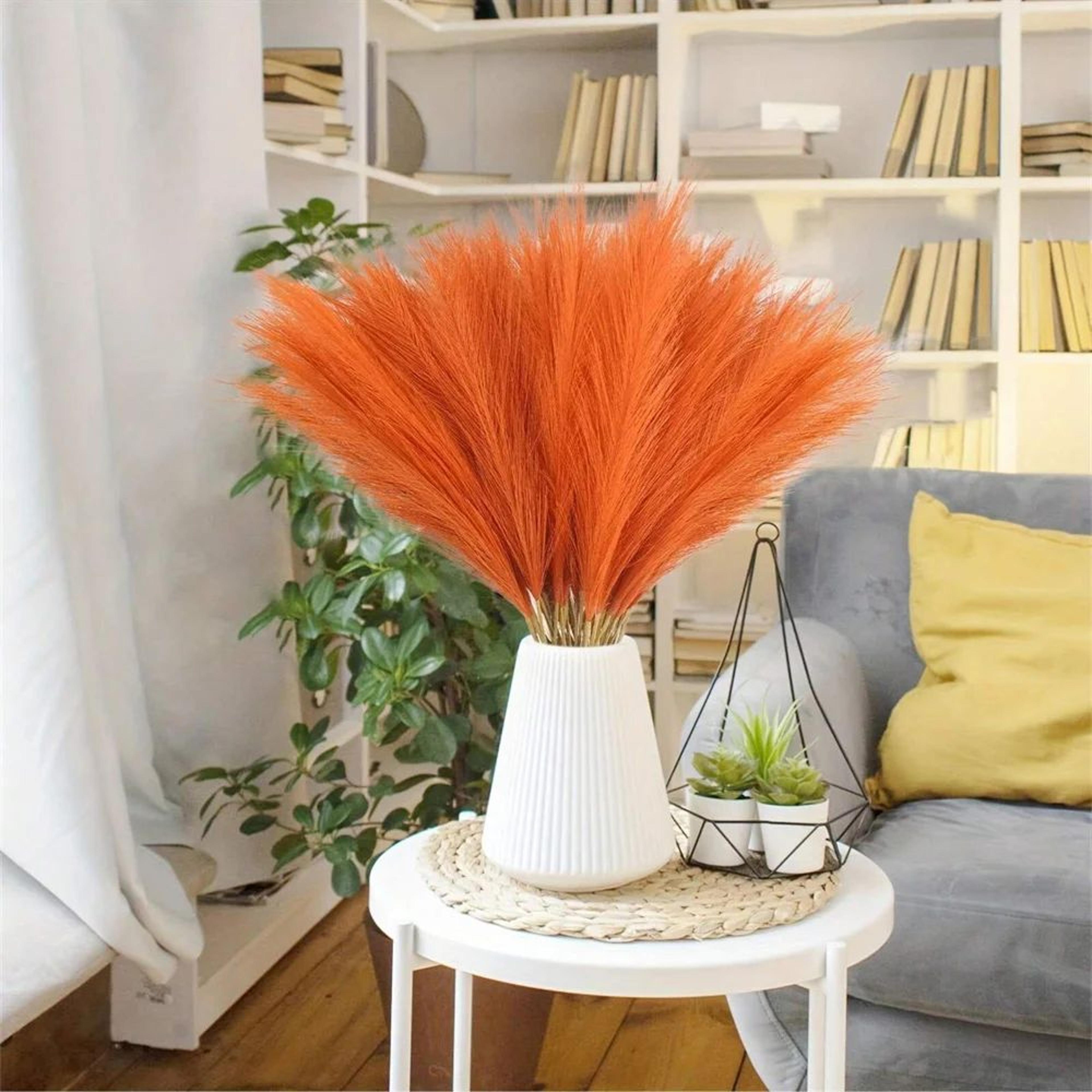 tall orange artificial pampas grass decoration