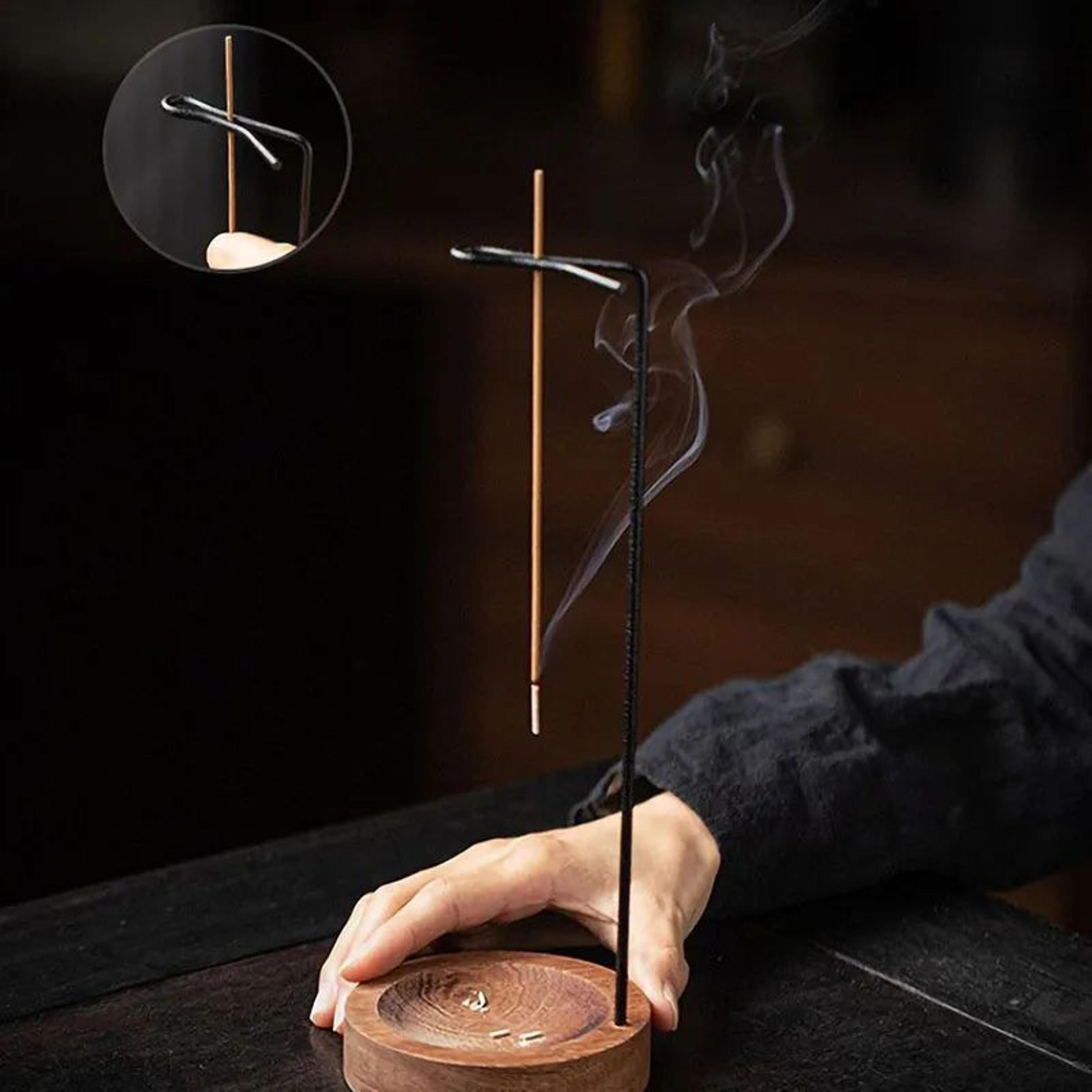upside down wooden incense burner and tray for home decor