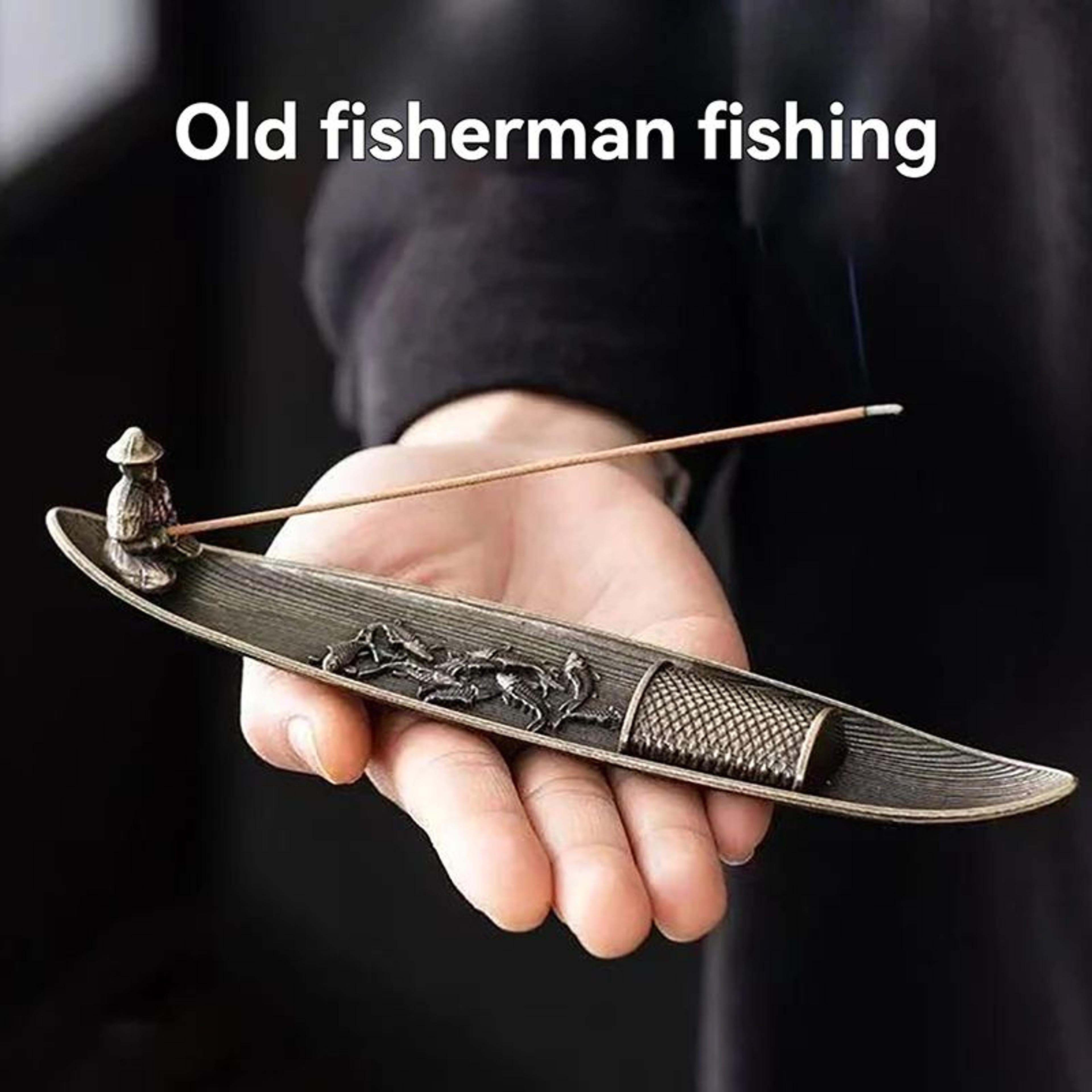 boat-shaped creative incense burner with fishing old man design