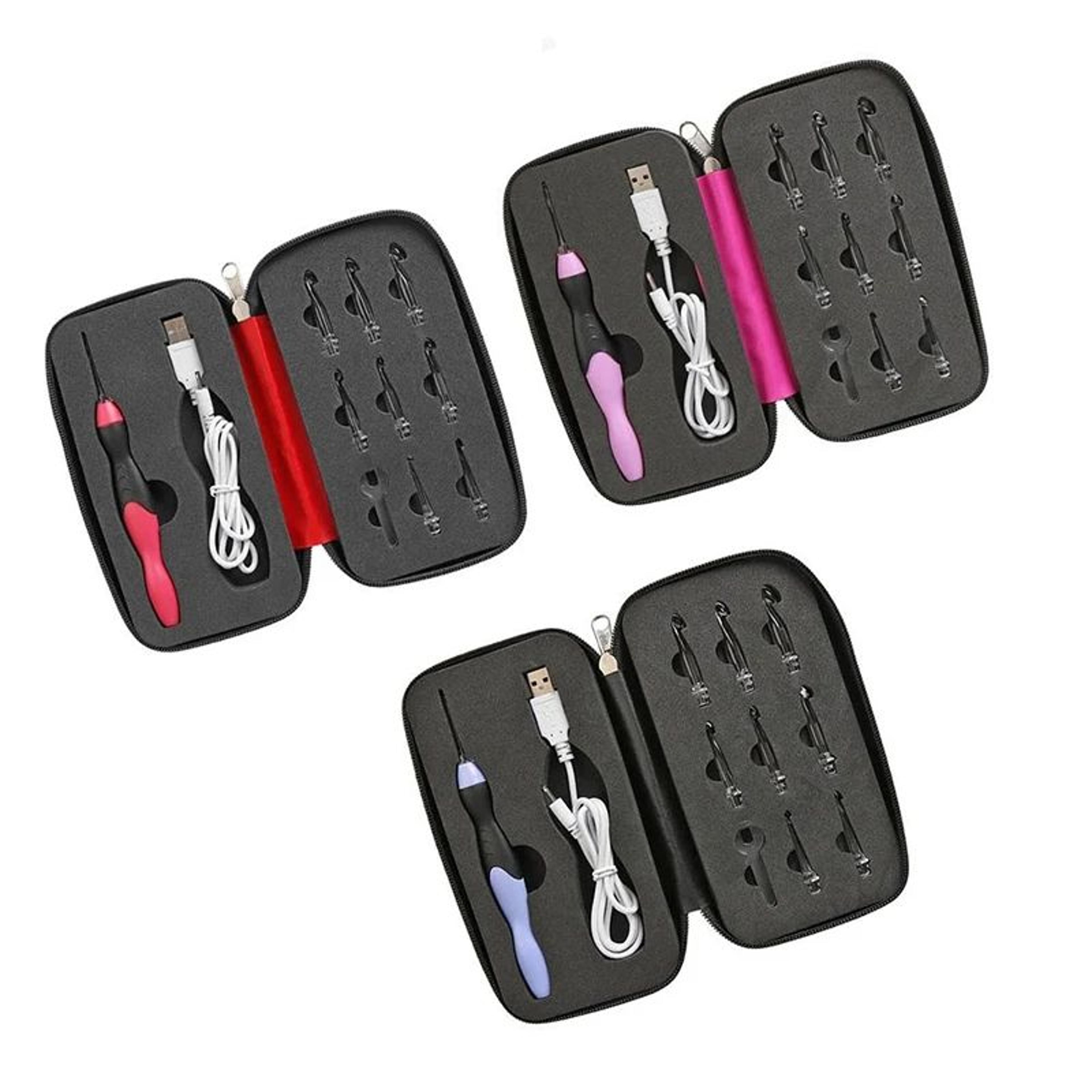 9 in 1 usb rechargeable led crochet hook set