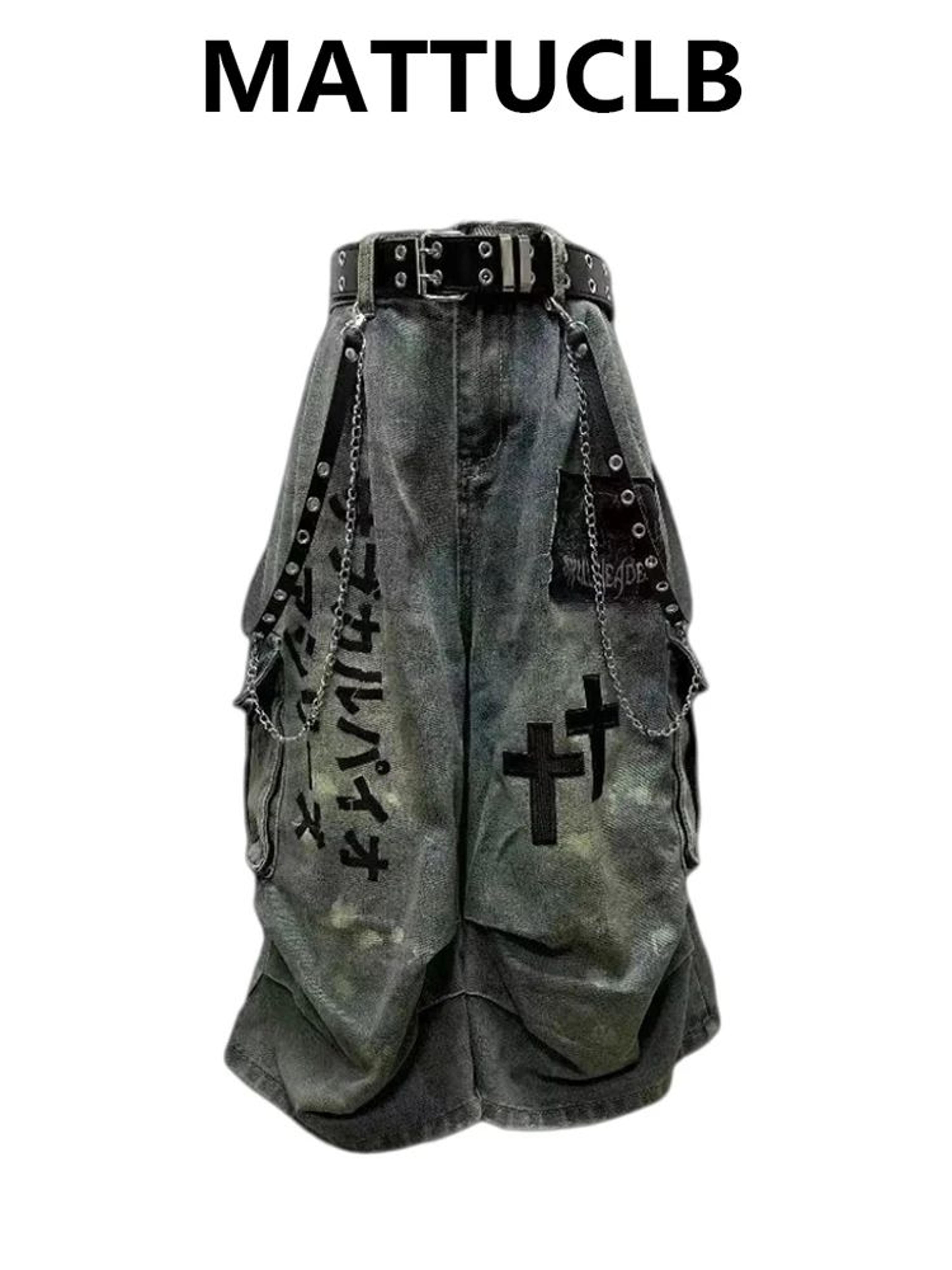 y2k goblin core cross denim jorts shorts