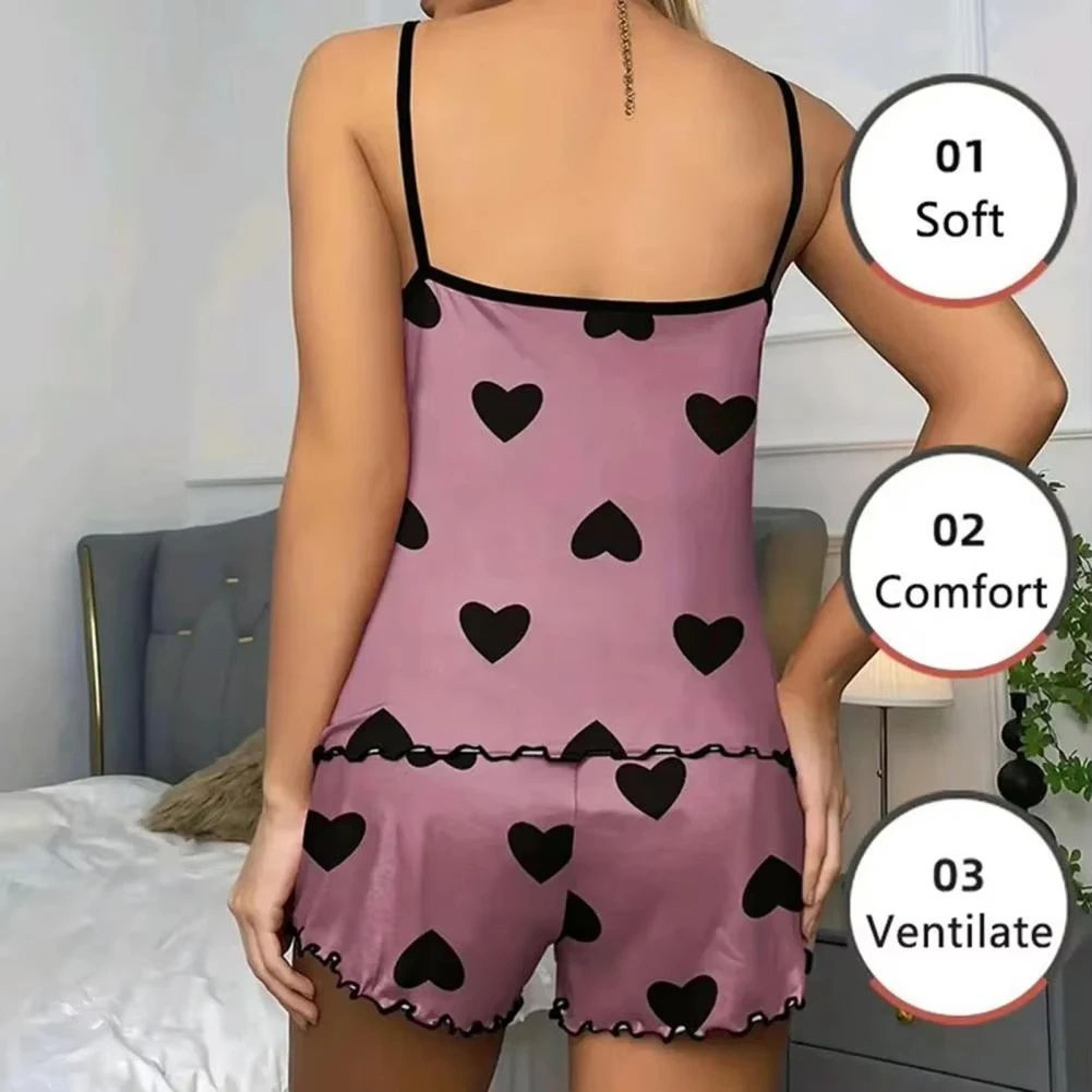 womens pink heart ice silk pajama set