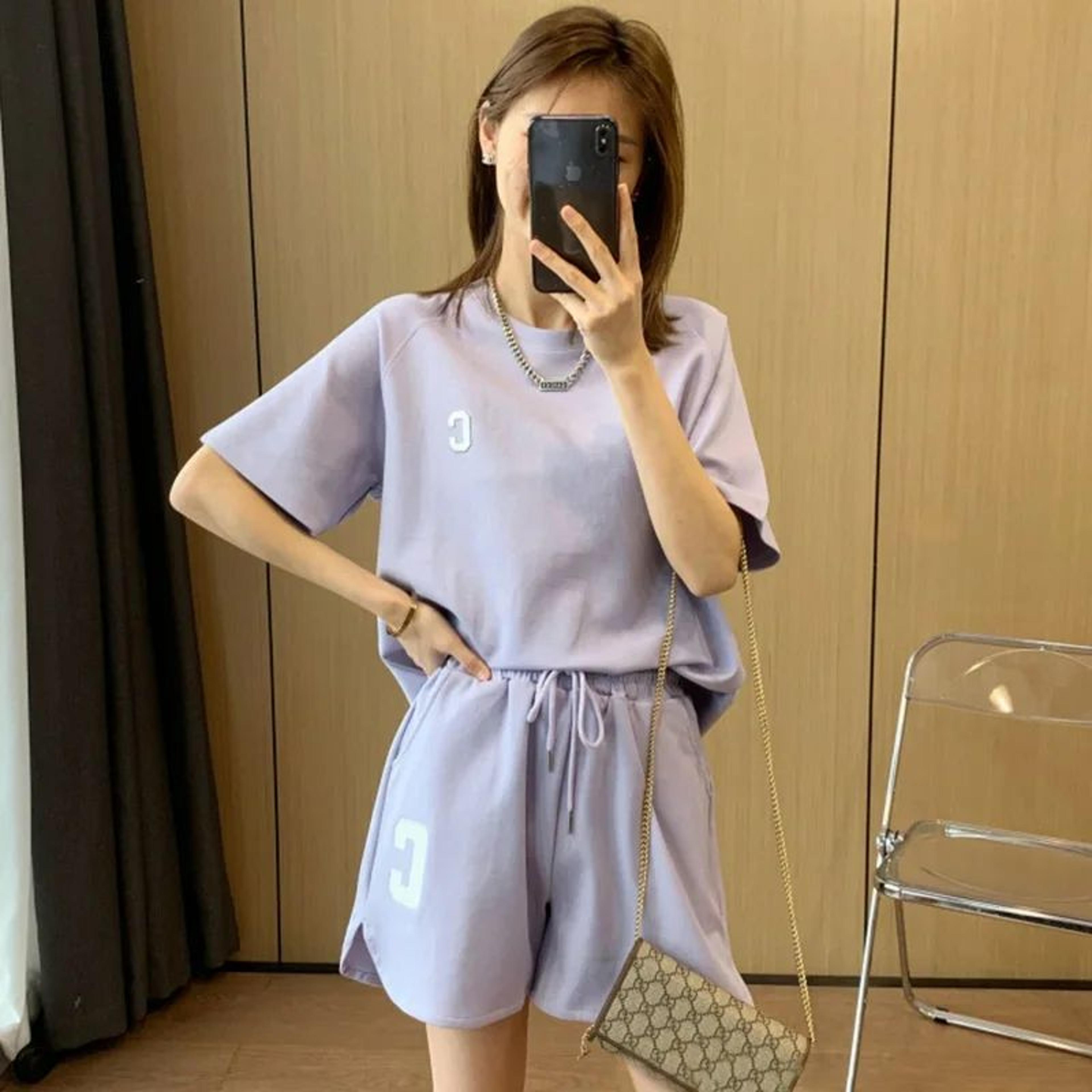 womens summer two piece casual t shirt and shorts set
