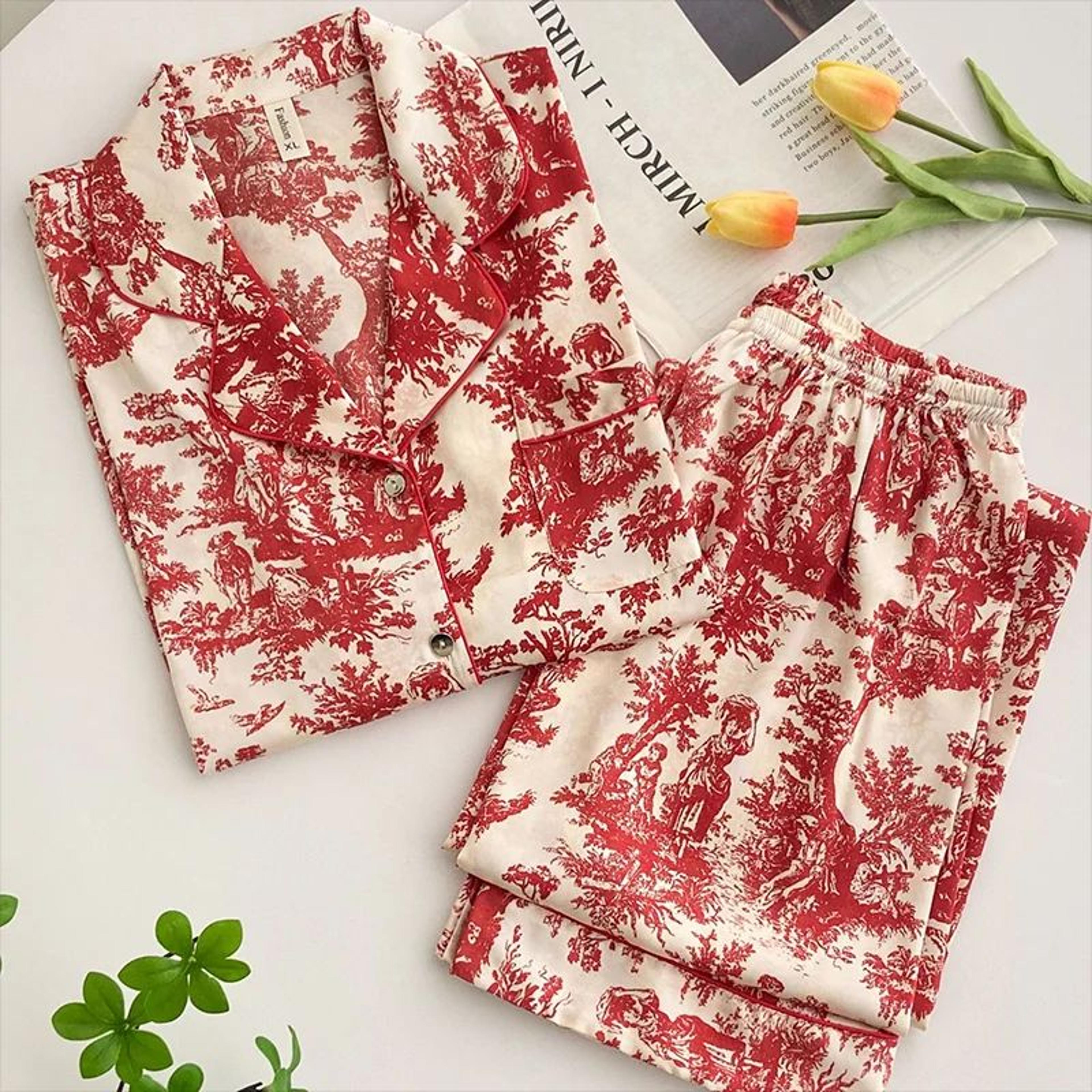 women floral print satin pajama set with loose top and trousers