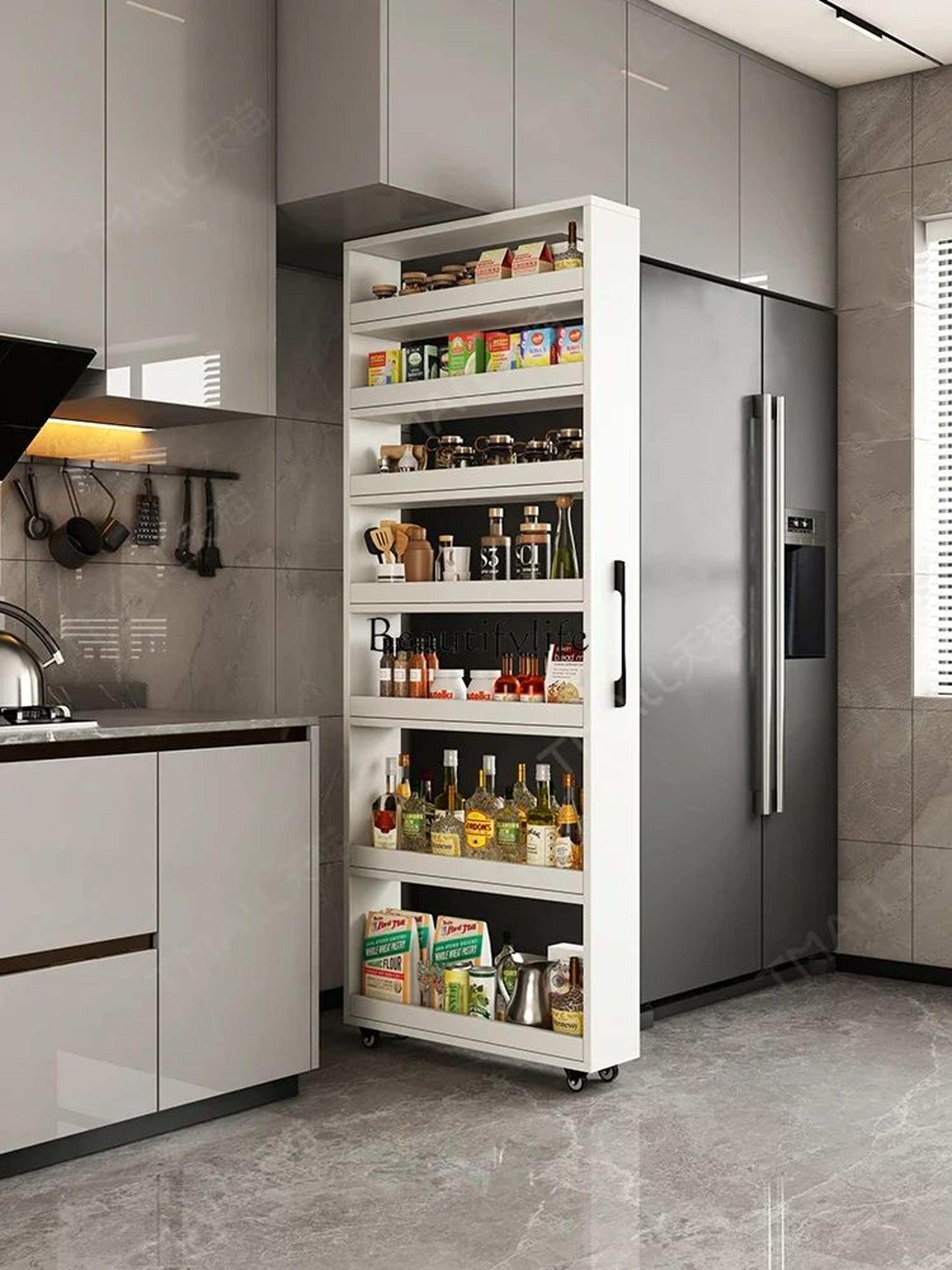 narrow pull-out kitchen storage cabinet for refrigerator gap