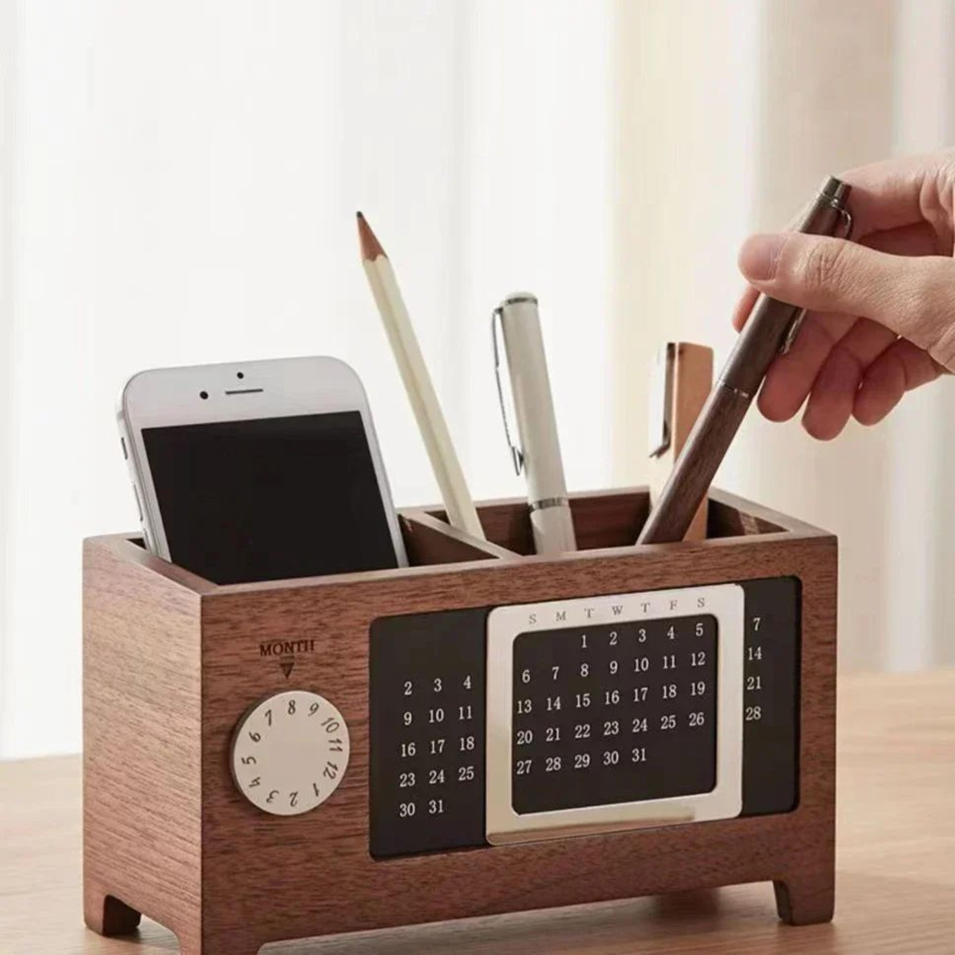 wooden multifunctional desk organizer with calendar