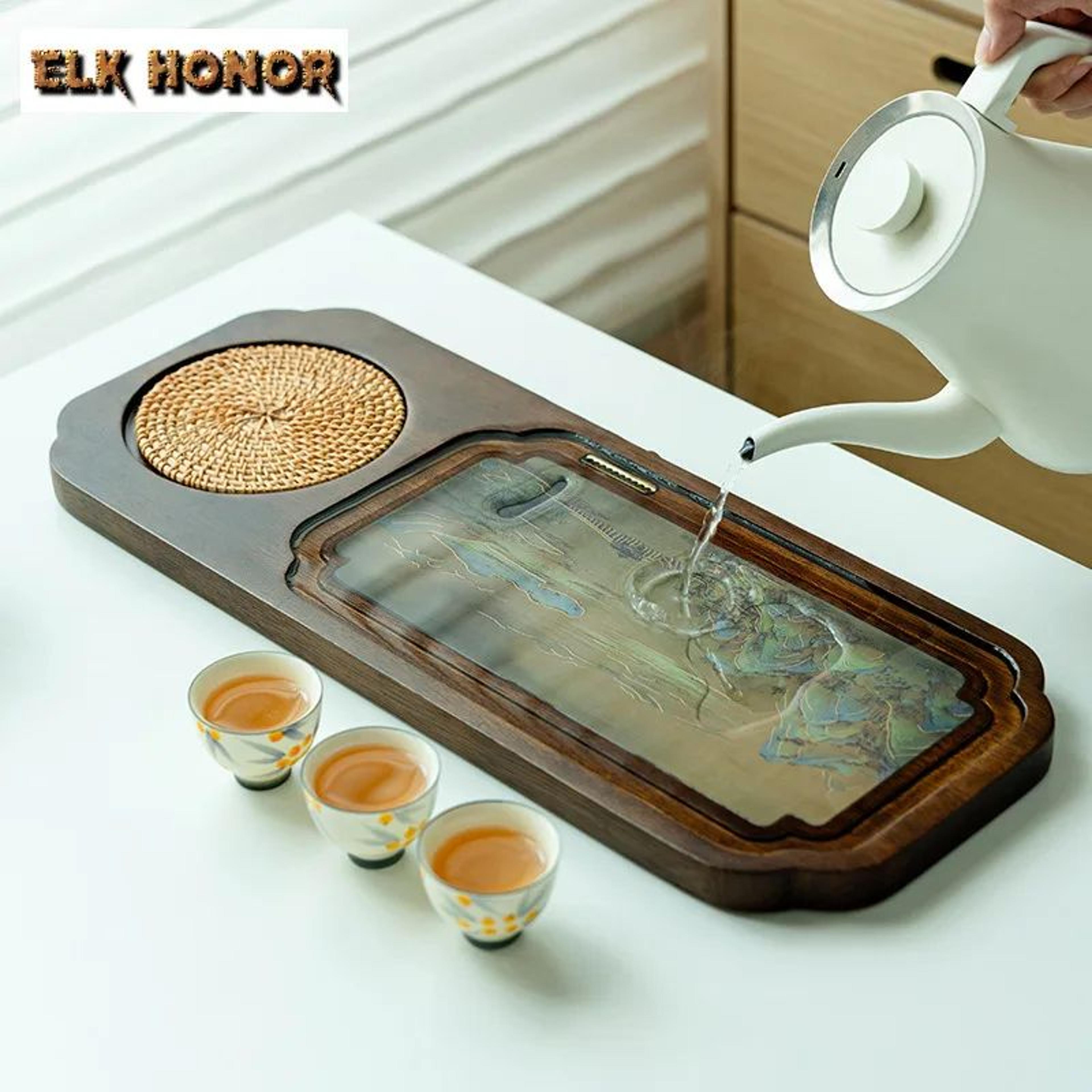 walnut wood tea tray with water storage base