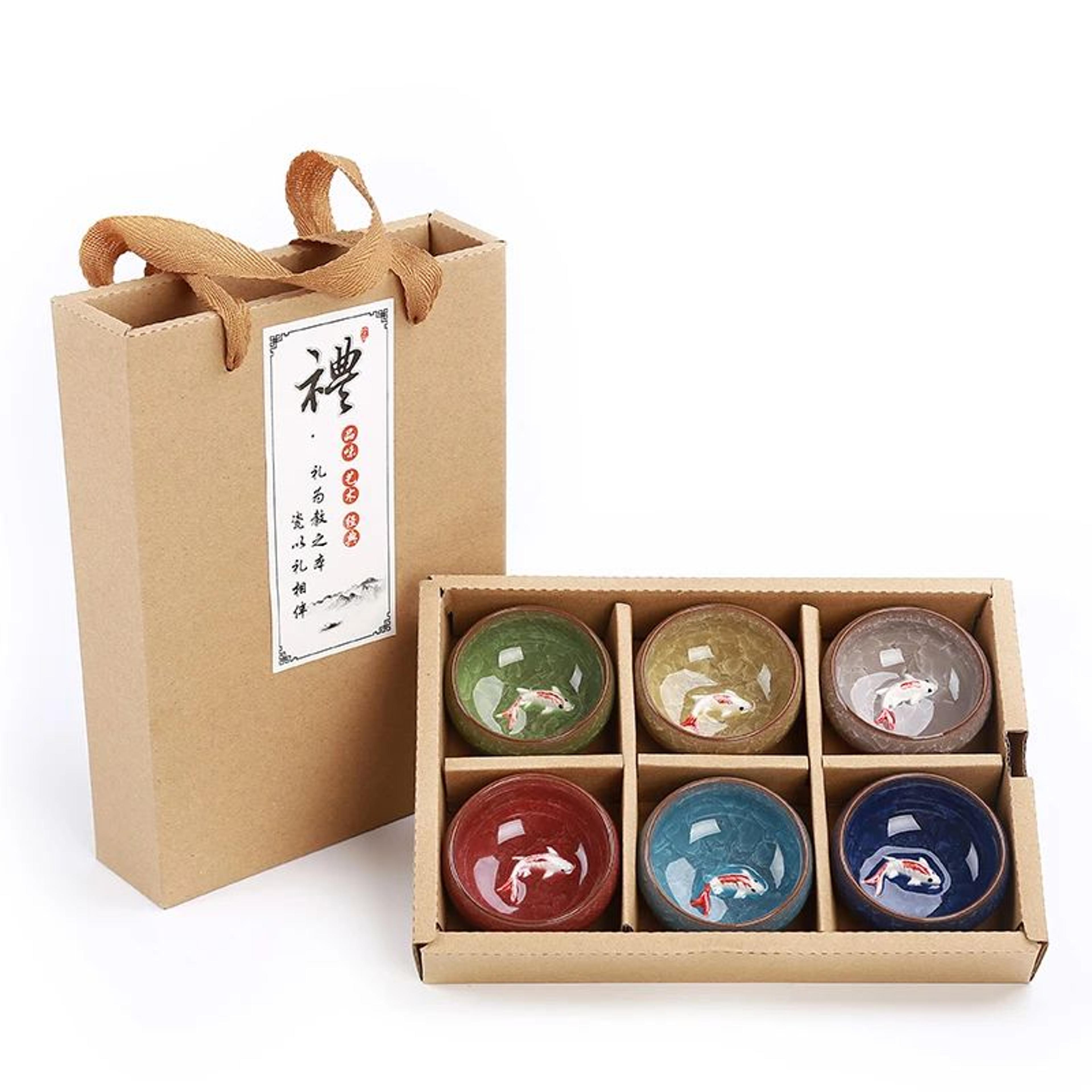 3d golden fish china tea cup set – 6 pcs