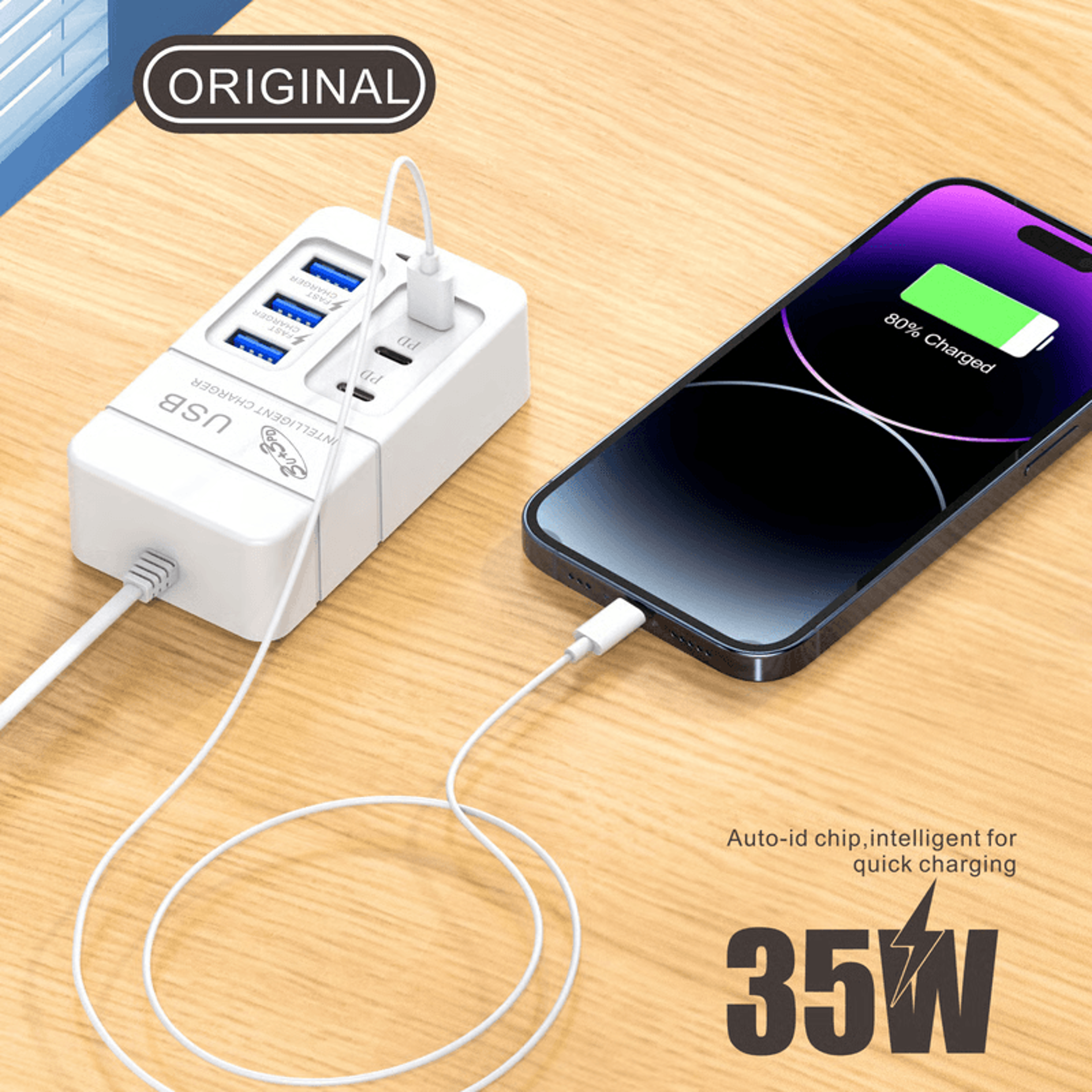 multi-port usb wall charger for fast charging and one-outlet power for all devices