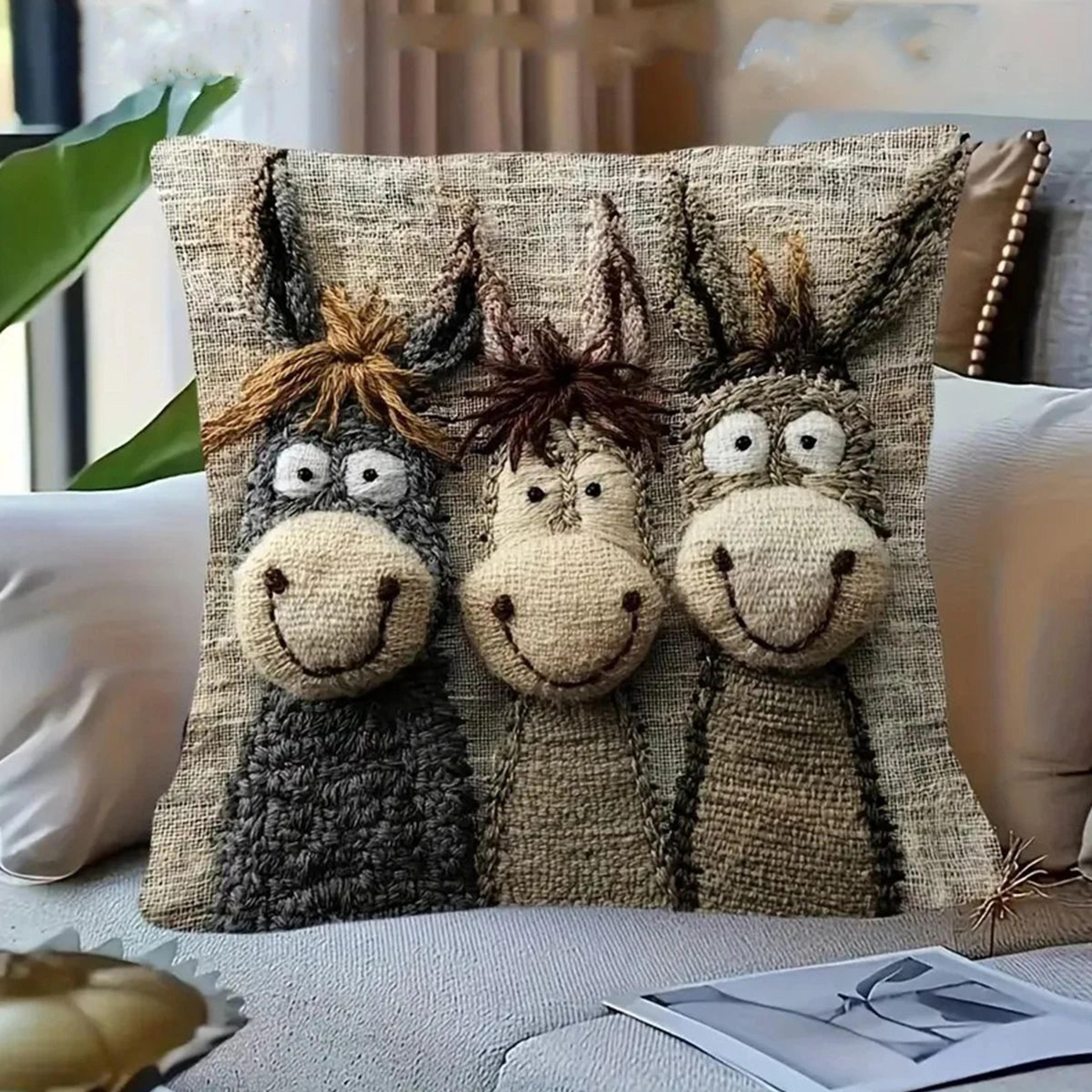45cm plush smiling donkey cushion cover