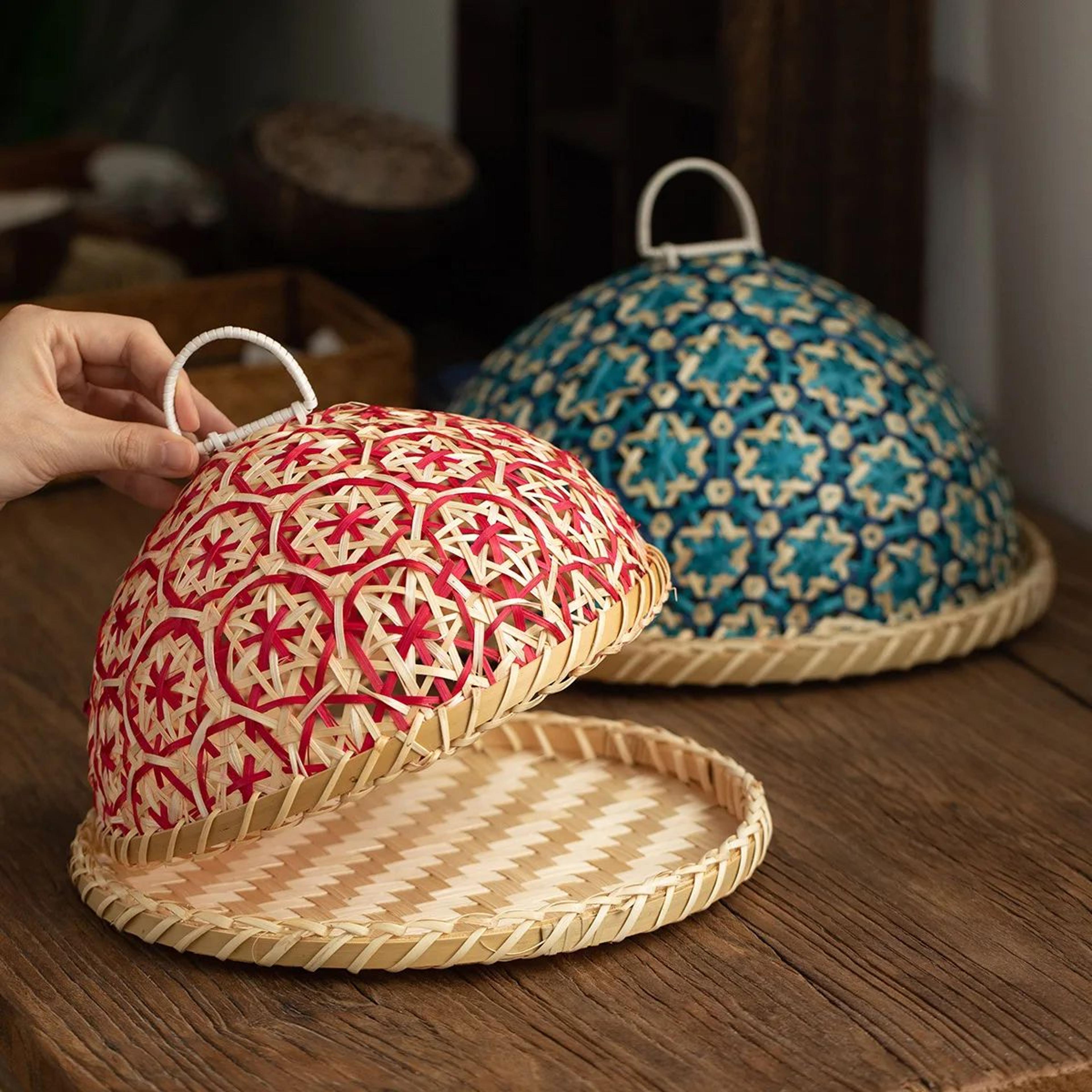 handwoven rattan food cover dome with lid