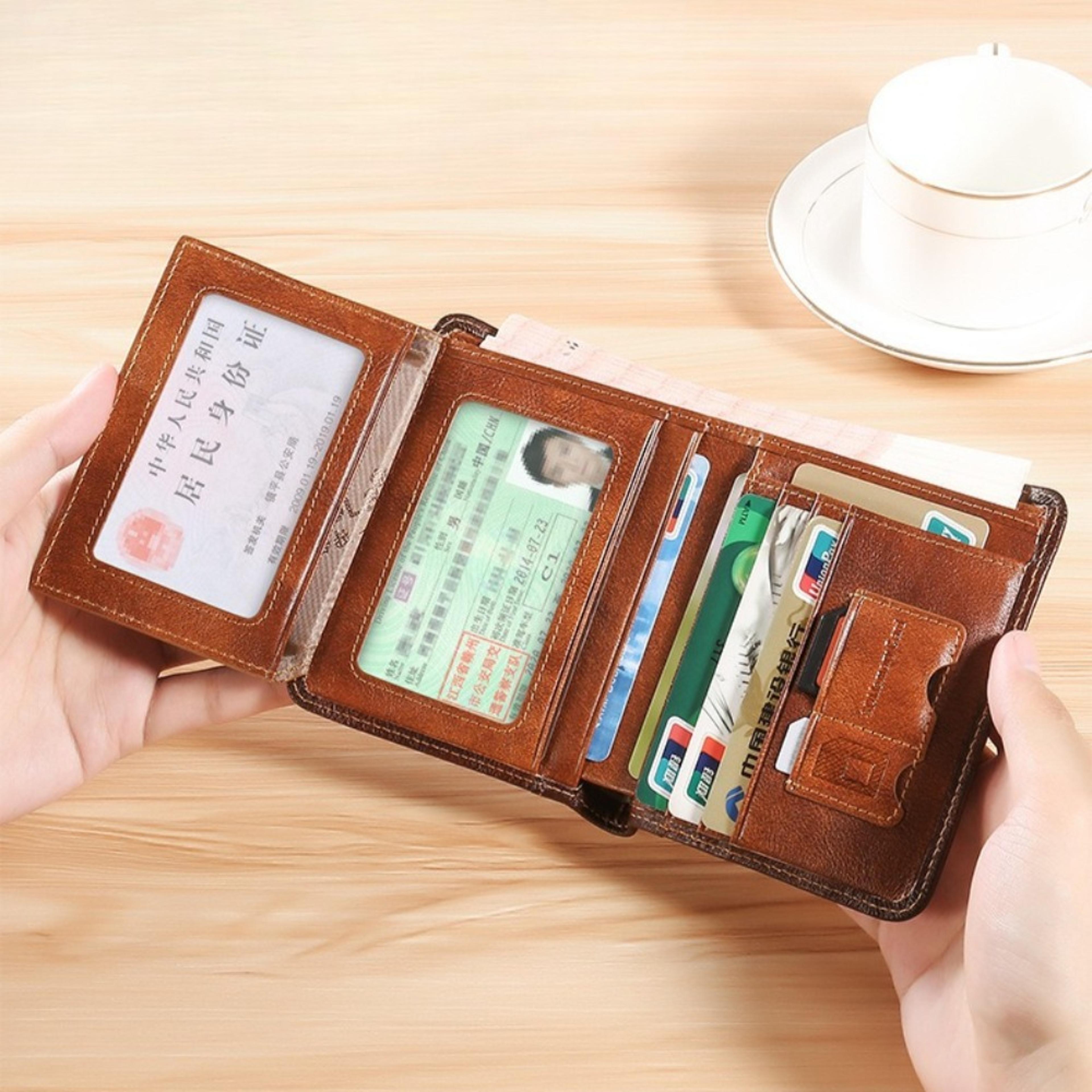 genuine leather rfid trifold wallet for men, organized carry, privacy