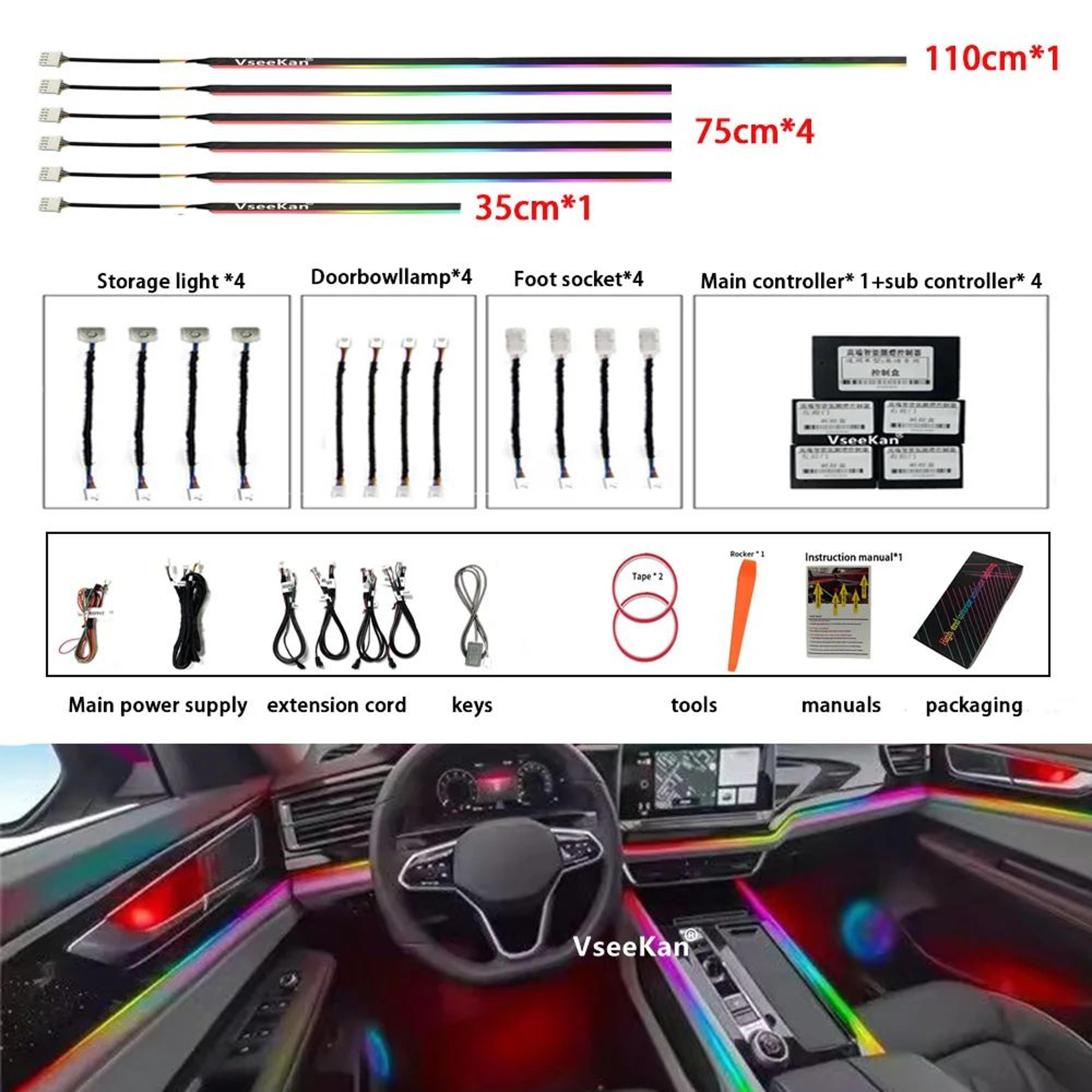 rgb led car ambient lights 6 / 10 / 14 / 18-in-1 interior atmosphere lamp kit